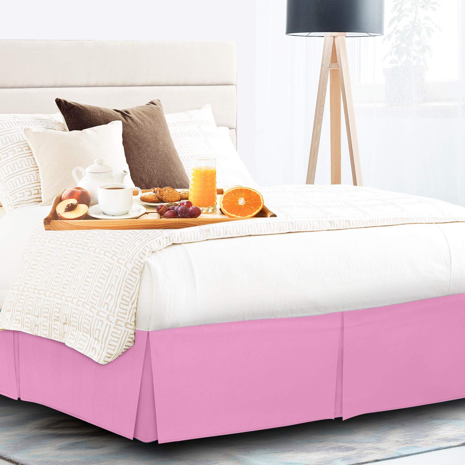 600 Thread Count Pure Cotton Pleated Bed Skirt - Full/XL Size Split Corner Box Pleat Design - 18 Inch Drop Length - Soft Pink Bedding Accent for Elegant Bedroom Decor | Perfect for Guest Rooms, Master Bedrooms & Luxury Hotels