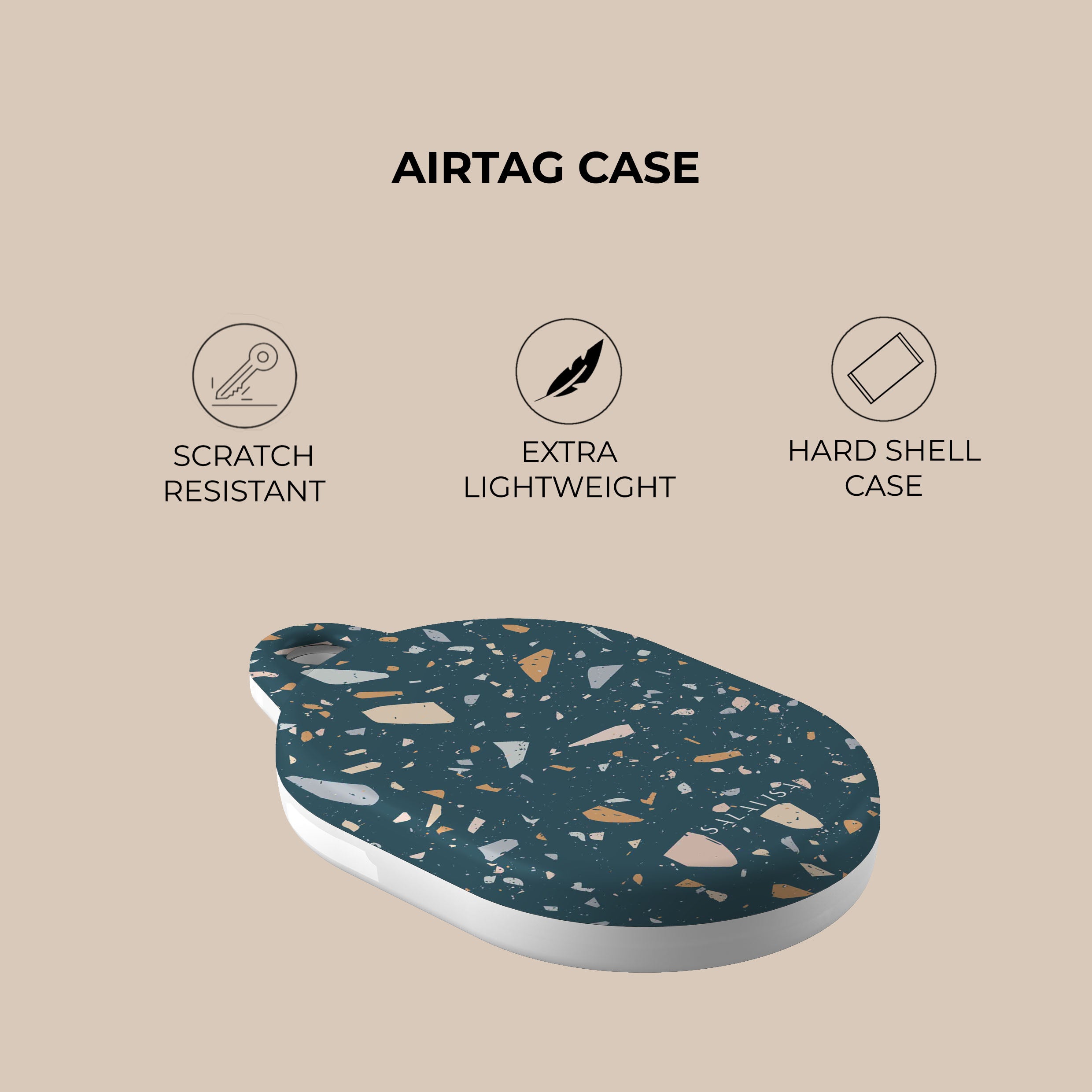 Terrazzo Vanity AirTag Holder - Stylish & Durable Tile Pattern Keychain for Apple AirTag - Perfect for Travel, Luggage, Wallets & Personal Belongings Tracking