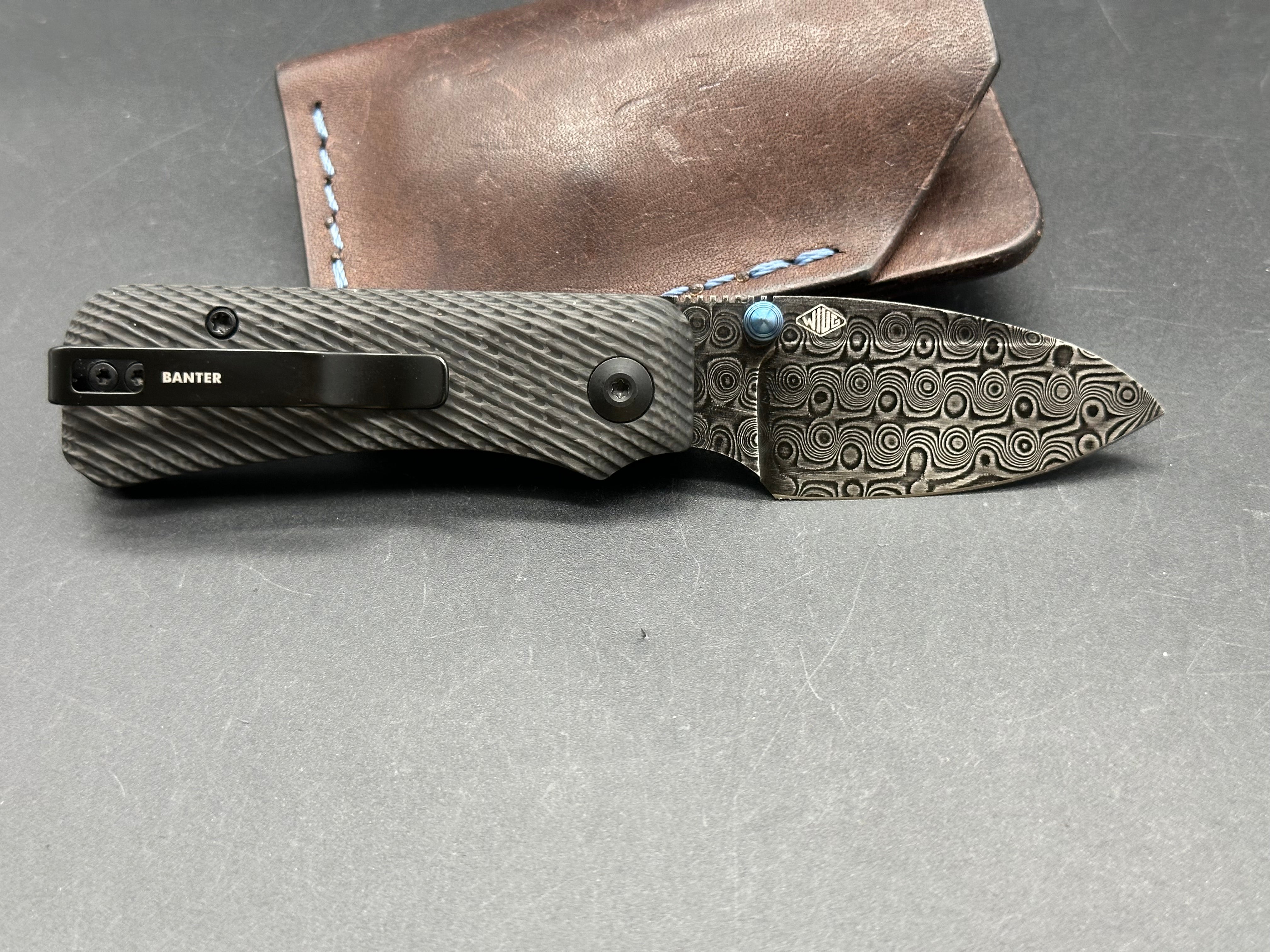 Civivi Damascus Baby Banter Pocket Knife with Composite Carbon Fiber Scales - EDC, Outdoor, Camping & Everyday Carry Knife