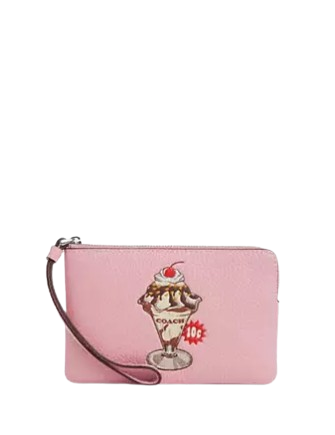 Coach Corner Zip Wristlet with Sundae Graphic - Stylish Crossbody Wallet for Women, Perfect for Everyday Use, Travel & Shopping
