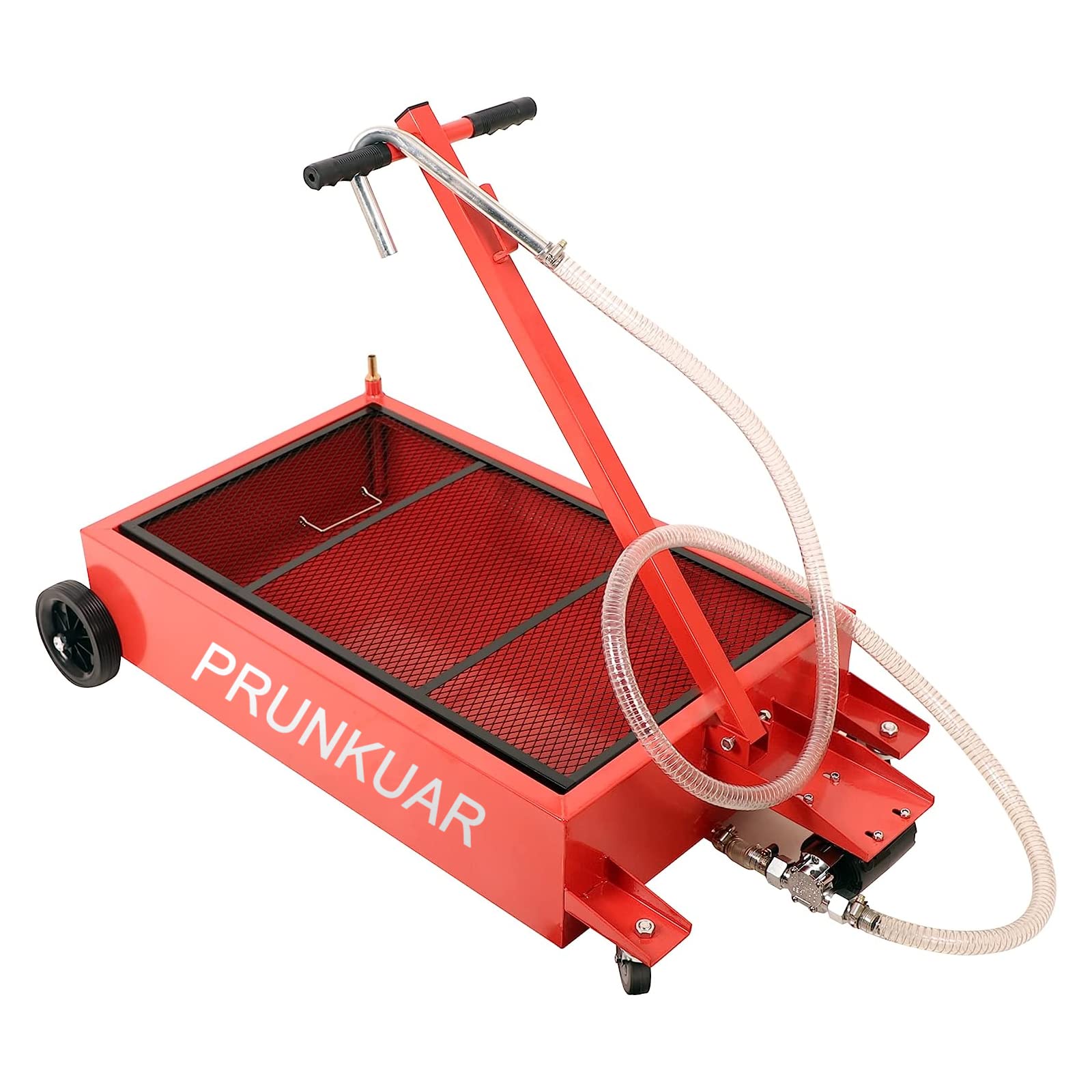 17 Gallon Low Profile Roll Around Oil Drain Pan with 110V Electric Pump & 8ft Hose - Heavy Duty Oil Change Kit for Trucks, Cars, SUVs (Red) - Ideal for DIY Mechanics & Professional Auto Shops