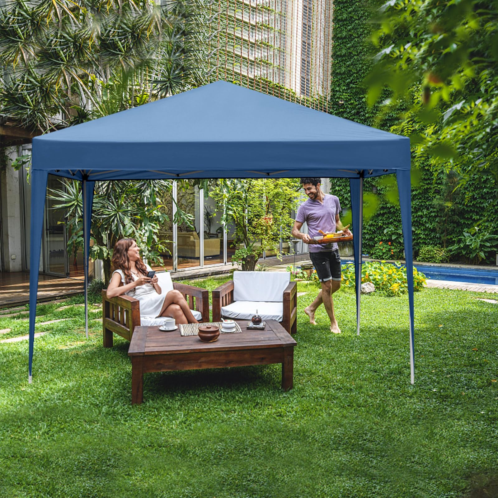 VINGLI 10x10 Pop Up Canopy Tent with Sidewalls - Waterproof Outdoor Gazebo & Patio Event Tent for Parties, Weddings, Camping & Backyard Gatherings (Blue) - Commercial Grade Instant Shelter for Outdoor Events & Markets