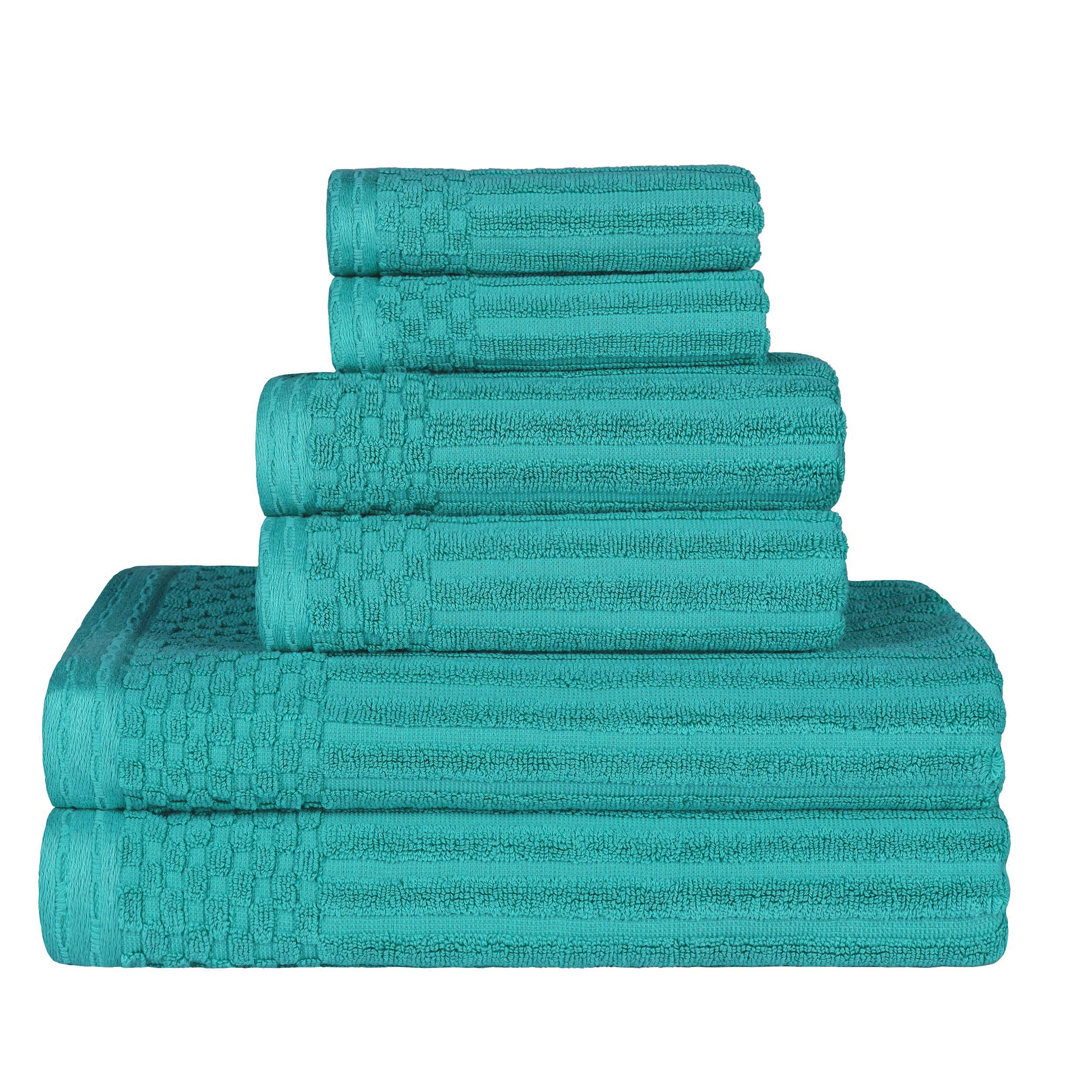 Premium 6-Piece Cotton Ribbed Textured Towel Set - Medium Weight, Soft & Absorbent Bath Towels for Spa, Gym, and Everyday Use