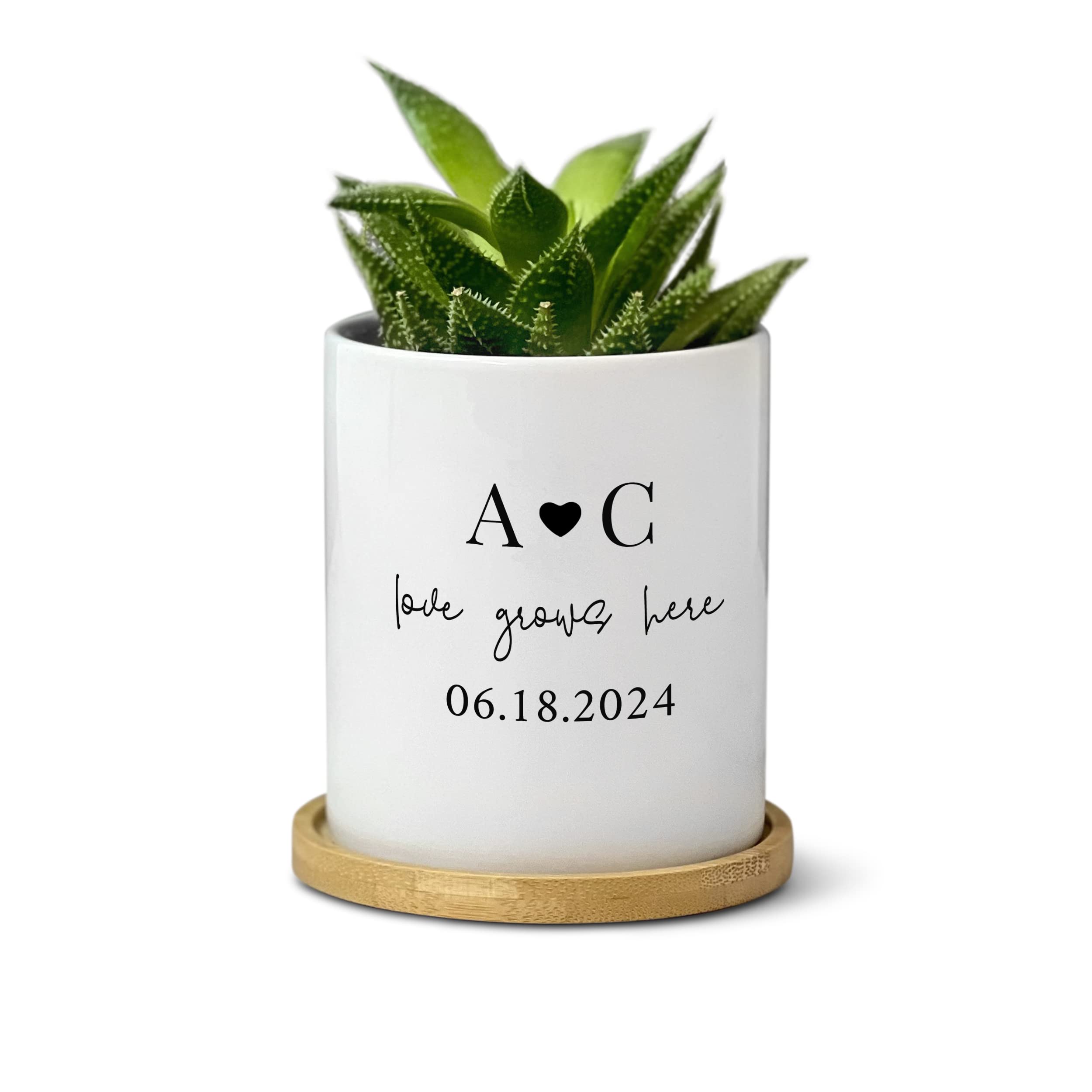 Custom Engraved Planter for Couples - Personalized Wedding Anniversary & Engagement Gift with Initials & Date - Romantic 