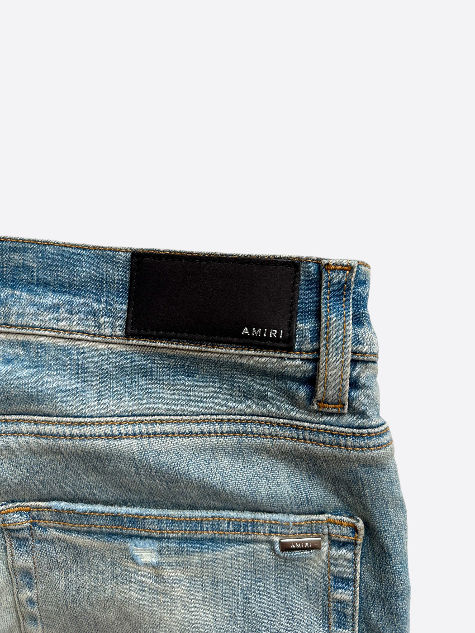 Amiri Blue & Red Plaid MX1 Distressed Jeans for Men - Vintage Ripped Denim Pants | Perfect for Casual Outfits, Streetwear & Night Out