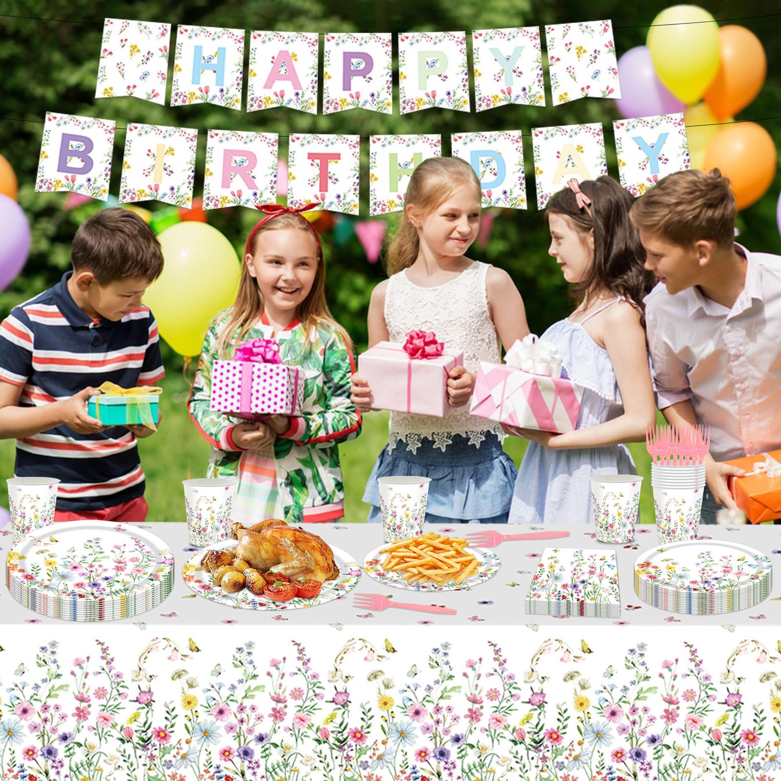 82-Piece Spring Floral Party Supplies Set - Wildflower Paper Plates, Napkins & Disposable Tableware for 16 Guests - Perfect for Baby Showers, Birthday Parties & Spring Celebrations - Elegant Floral Dinnerware for Outdoor Picnics & Garden Events