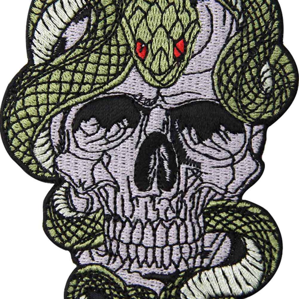 Snake and Skull Embroidered Patch - Iron On or Sew On Badge for Jackets, Hats, Bags - Gothic Punk Style DIY Accessories for Clothing and Backpacks