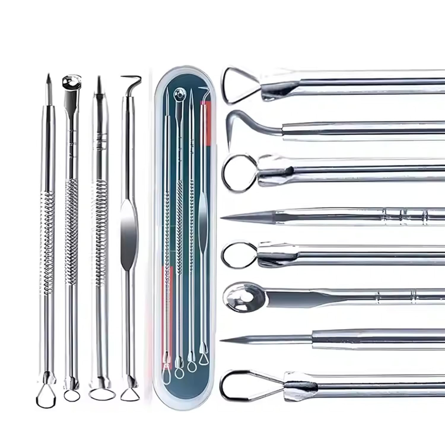 AJICA Professional Blackhead Remover Kit - 4 Piece Stainless Steel Comedone Extractor & Acne Tweezers Set for Facial Blemish Removal - Perfect for Home Skincare & Spa Treatments