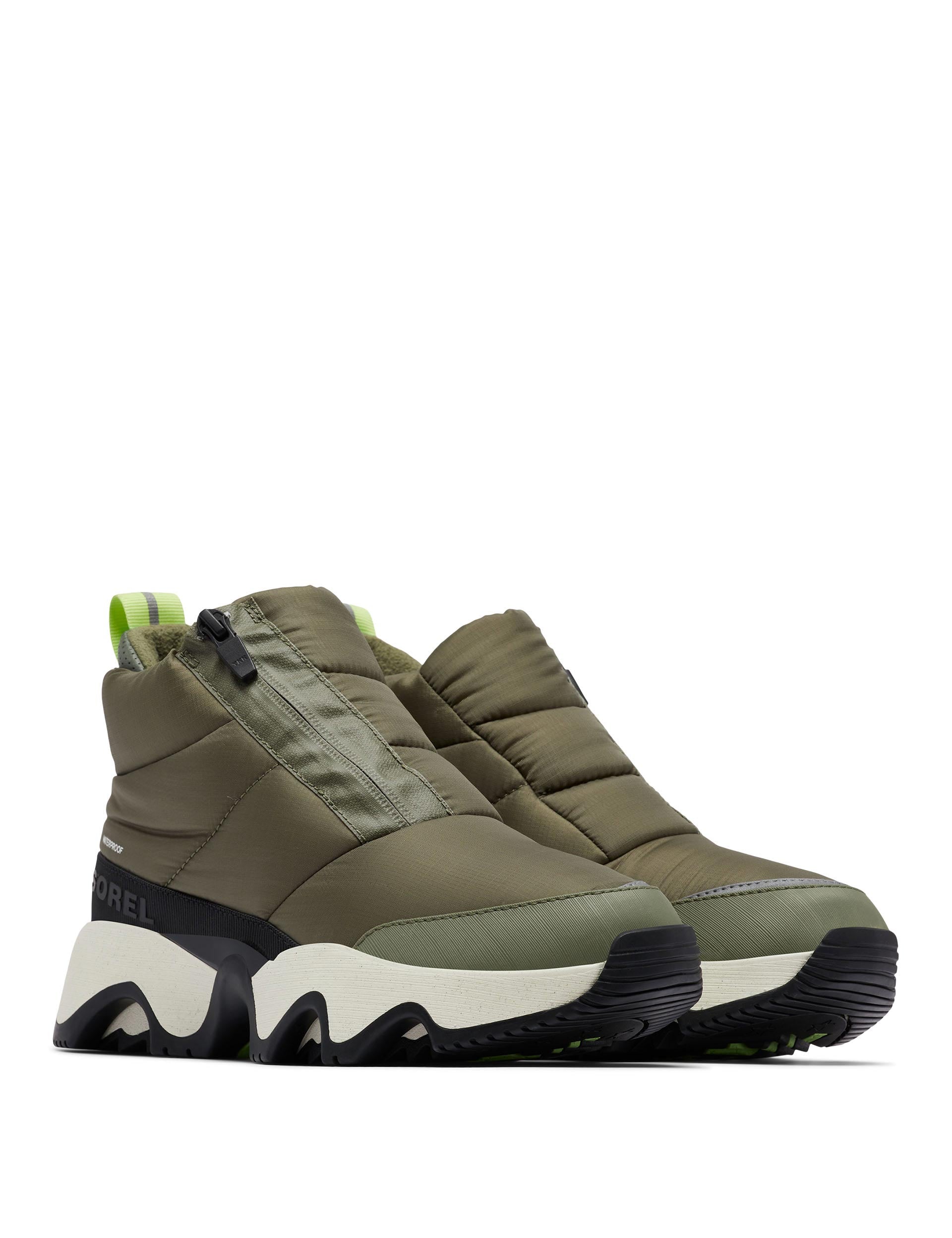Kinetic Impact Puffy Sneaker Boot for Women - Waterproof Winter Shoes, Stone Green/Black - Comfortable & Stylish for Outdoor Activities, Hiking, and Casual Wear