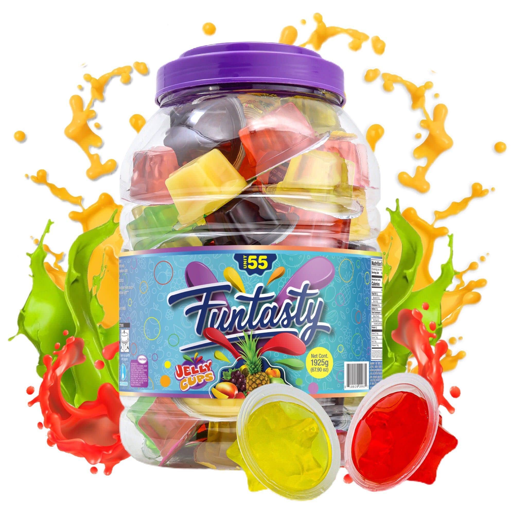 Funtasty Jelly Cups - 55 Count Jar - Assorted Fruit Flavored Vegan Gummy Candy - Perfect for Parties, Snacks & Gift Baskets