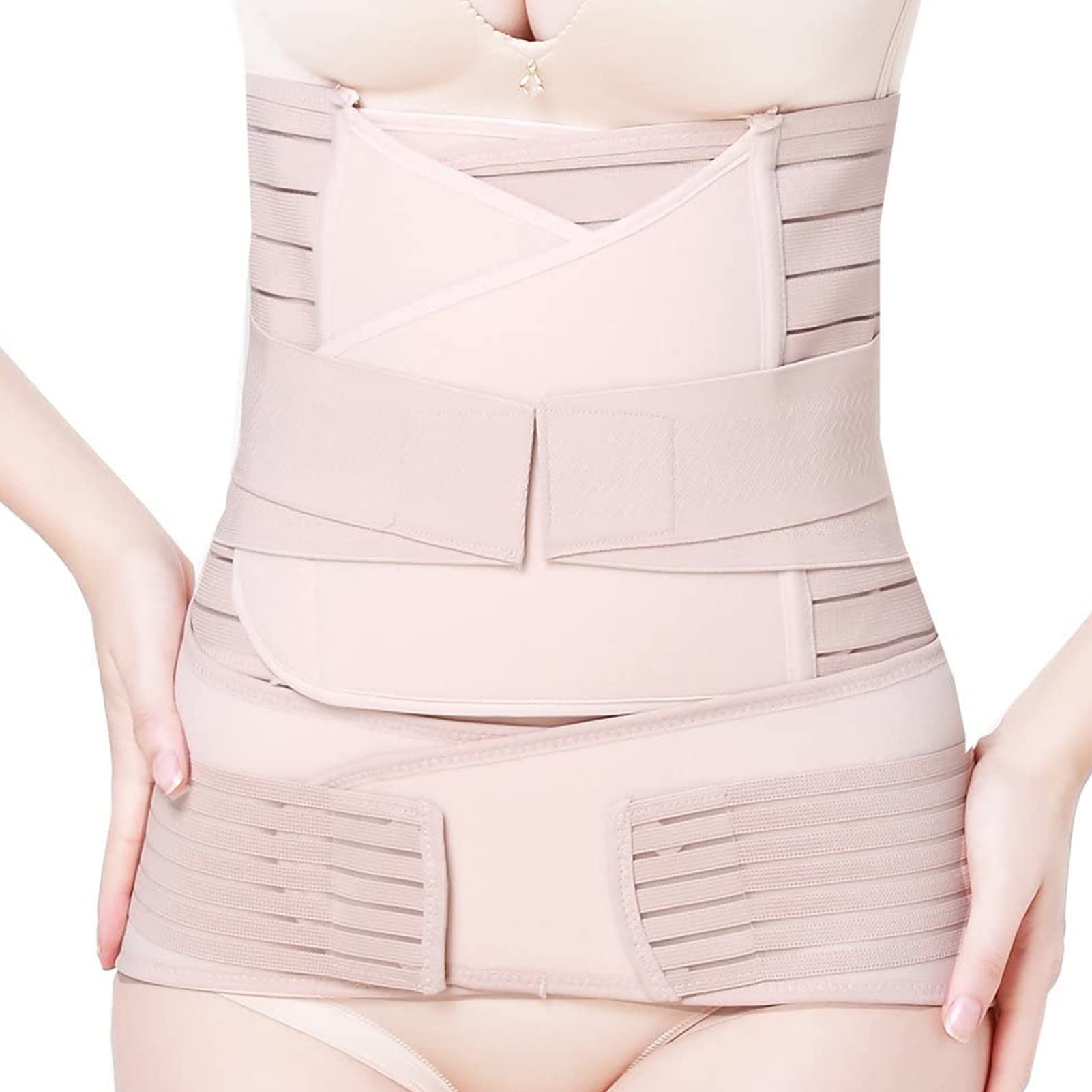 Postpartum Belly Wrap 3-in-1 Support Belt for Belly, Waist & Pelvis Recovery | Post Pregnancy Maternity Girdle | Beige | Perfect for C-Section Recovery & Postpartum Support