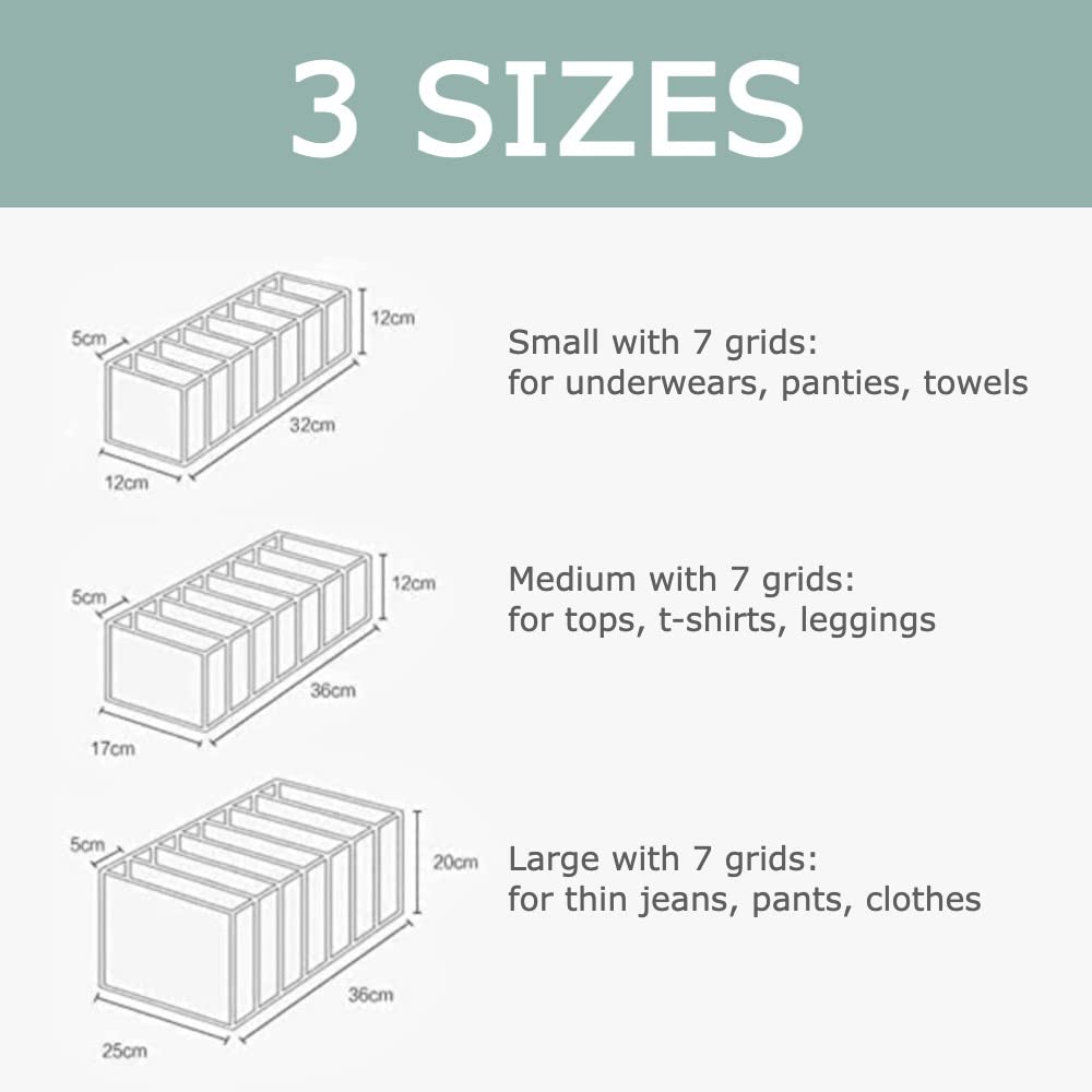 7-Grid Washable & Foldable Wardrobe Organizer for Clothes, Jeans & Drawers - 2-Pack Nylon Clothing Storage Dividers (14.2