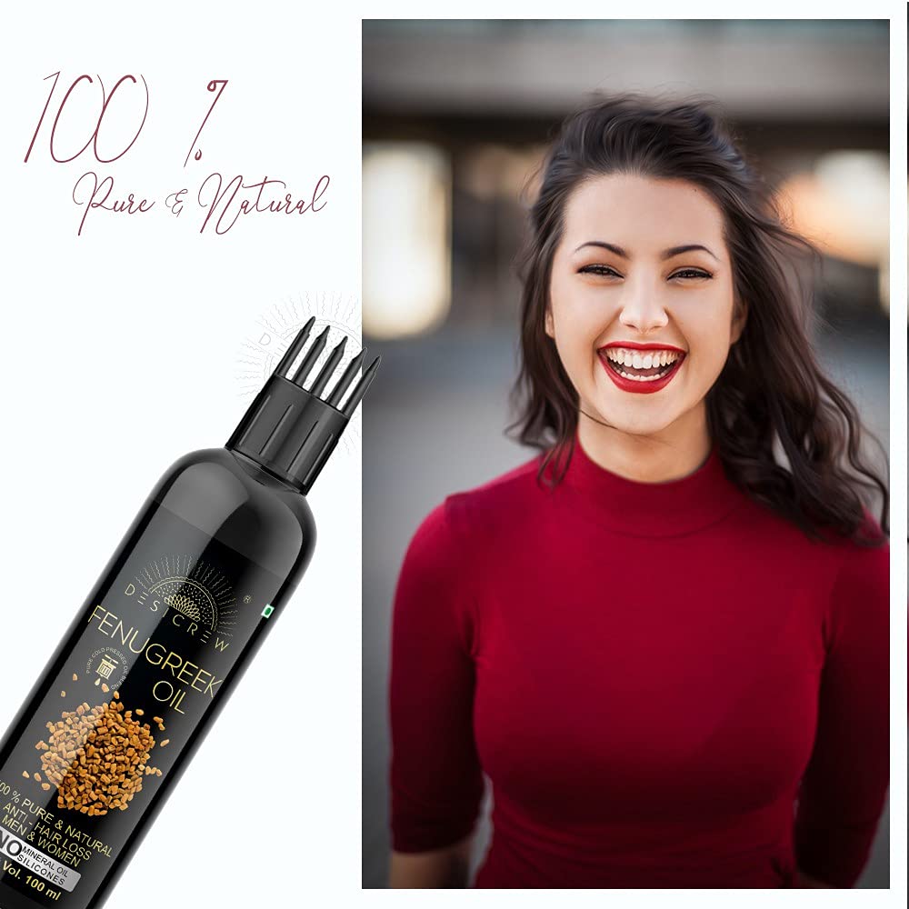 Pure Fenugreek (Methi) Oil 100ml - Cold Pressed Hair Growth Oil for Thicker & Longer Hair - Natural Skin & Nail Care Treatment with Comb Applicator | Perfect for Daily Hair & Scalp Massage, DIY Beauty Routines