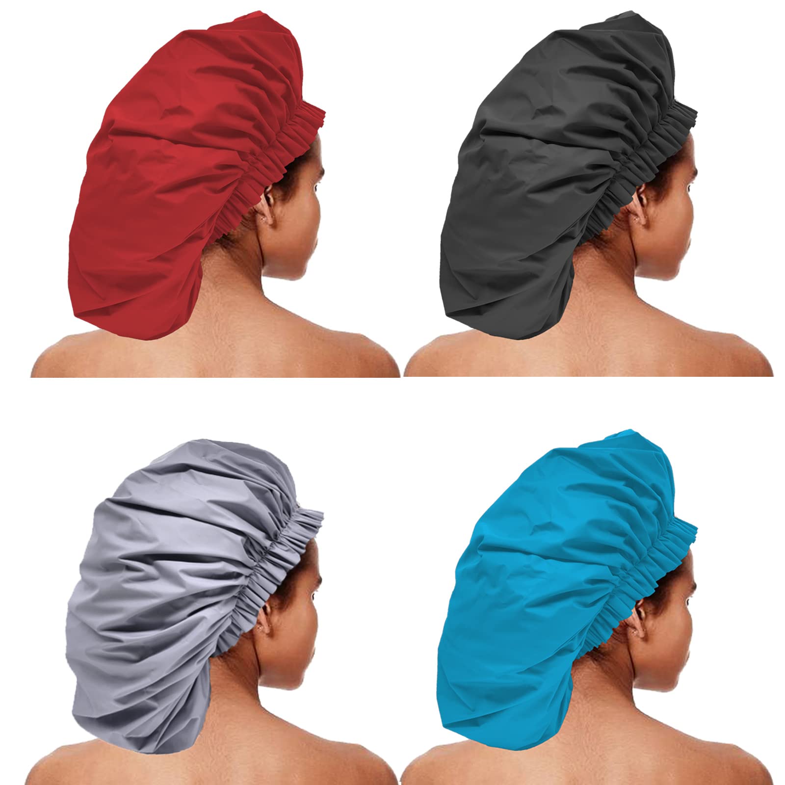ELEBOX 4 Pack Extra Large Waterproof Shower Caps for Women - Super Jumbo Shower Bonnet for Braids, Salon & Spa Use - Premium Hair Protection for Bathing, Swimming & Hair Treatments
