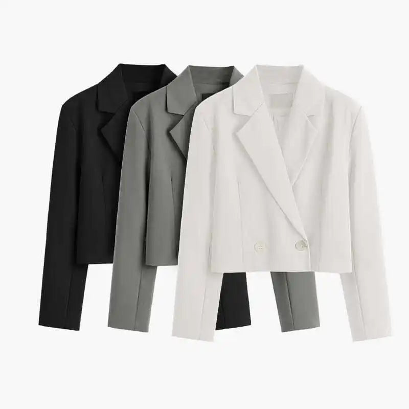 Stylish Women's Elegant Short Blazer - Vintage Double Breasted Jacket with Notched Collar for Office & Casual Wear | Perfect for Business Meetings, Work Attire & Smart Outfits