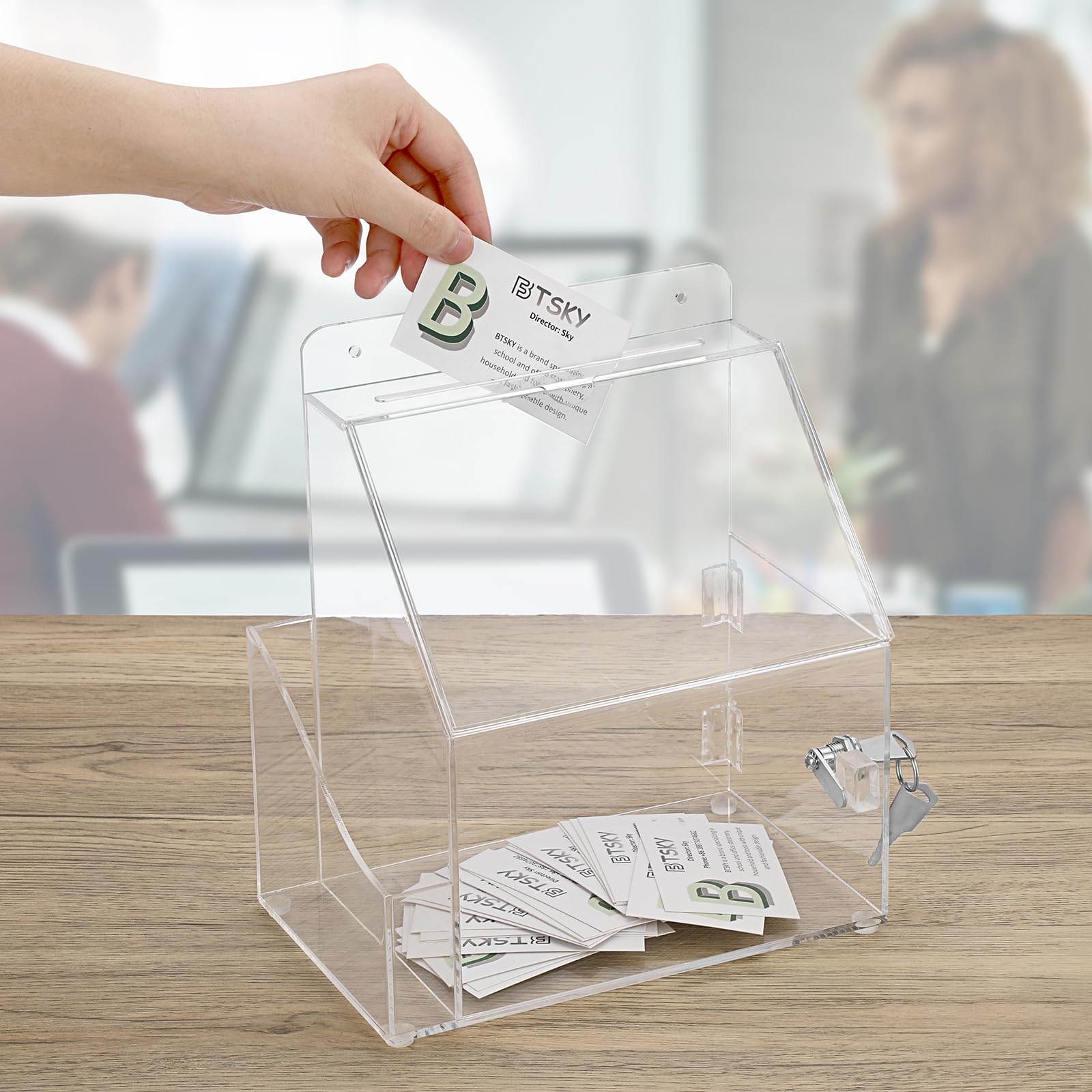 BTSKY Lockable Acrylic Suggestion Box - Wall Mounted Donation Box with 5