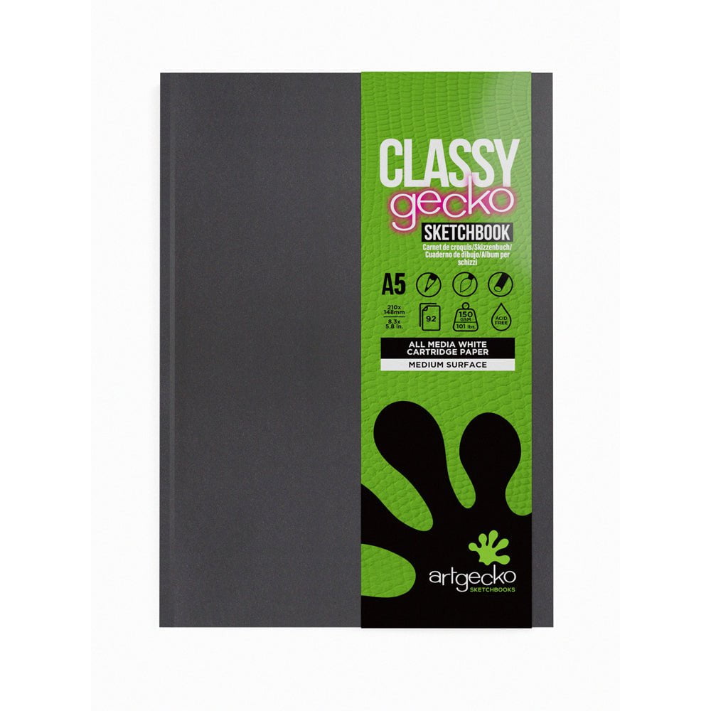 Premium Artgecko A5 Sketchbook - 92 Pages (46 Sheets) 150gsm White Paper, Casebound Hardcover for Artists & Students - Perfect for Drawing, Sketching & Watercolor Painting