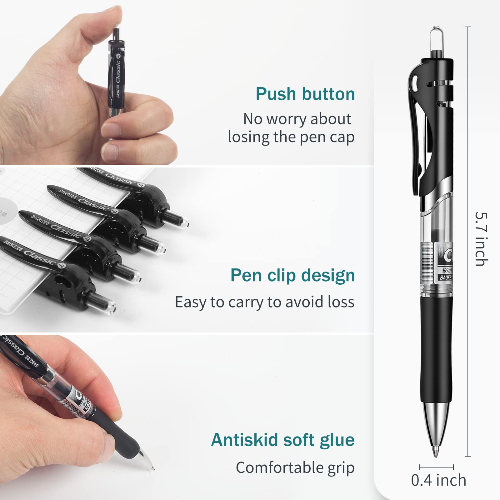 Smooth Writing Retractable Gel Pens 12-Pack - 0.7mm Black Ink Rollerball Pens for Office, School & Note Taking - Large Capacity Refillable Gel Pens for Journaling, Sketching & Daily Use