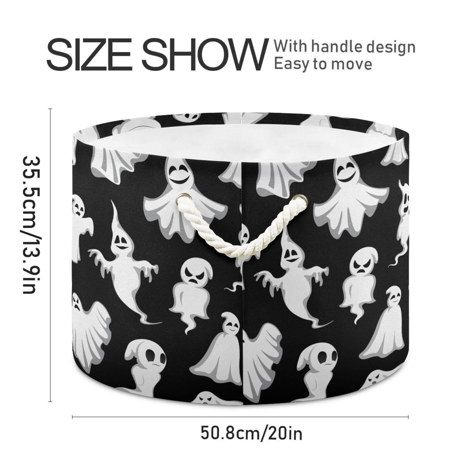Halloween Ghost Pattern Collapsible Storage Basket - Large Round Toy Organizer, Laundry Hamper & Home Decor Bin for Clothes, Toys & More | Perfect for Kids' Room, Nursery & Seasonal Decor