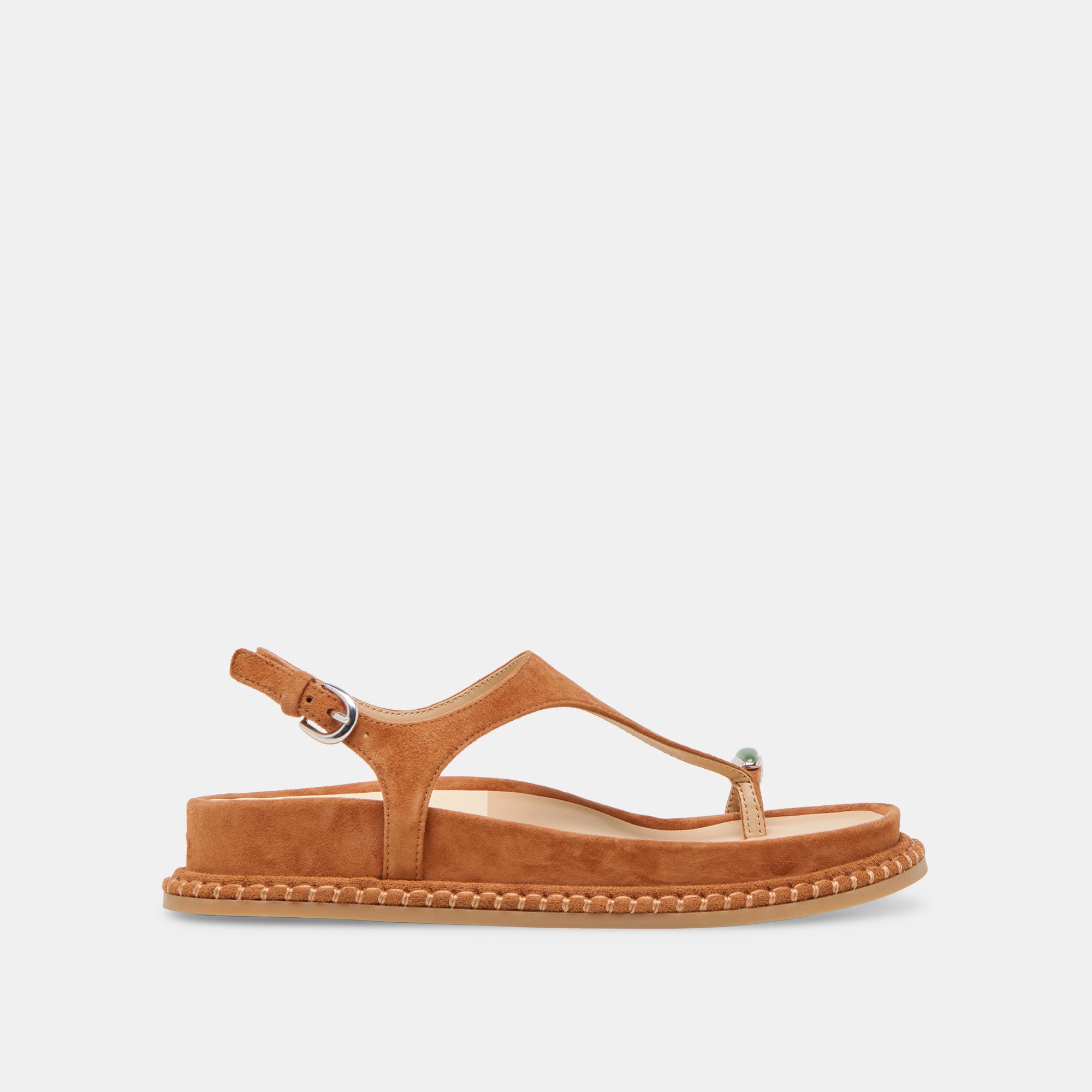 Stefan Women's Gemstone Embellished Sandals in Caramel Suede - Comfortable & Stylish for Summer Outfits, Beach Vacations & Casual Wear