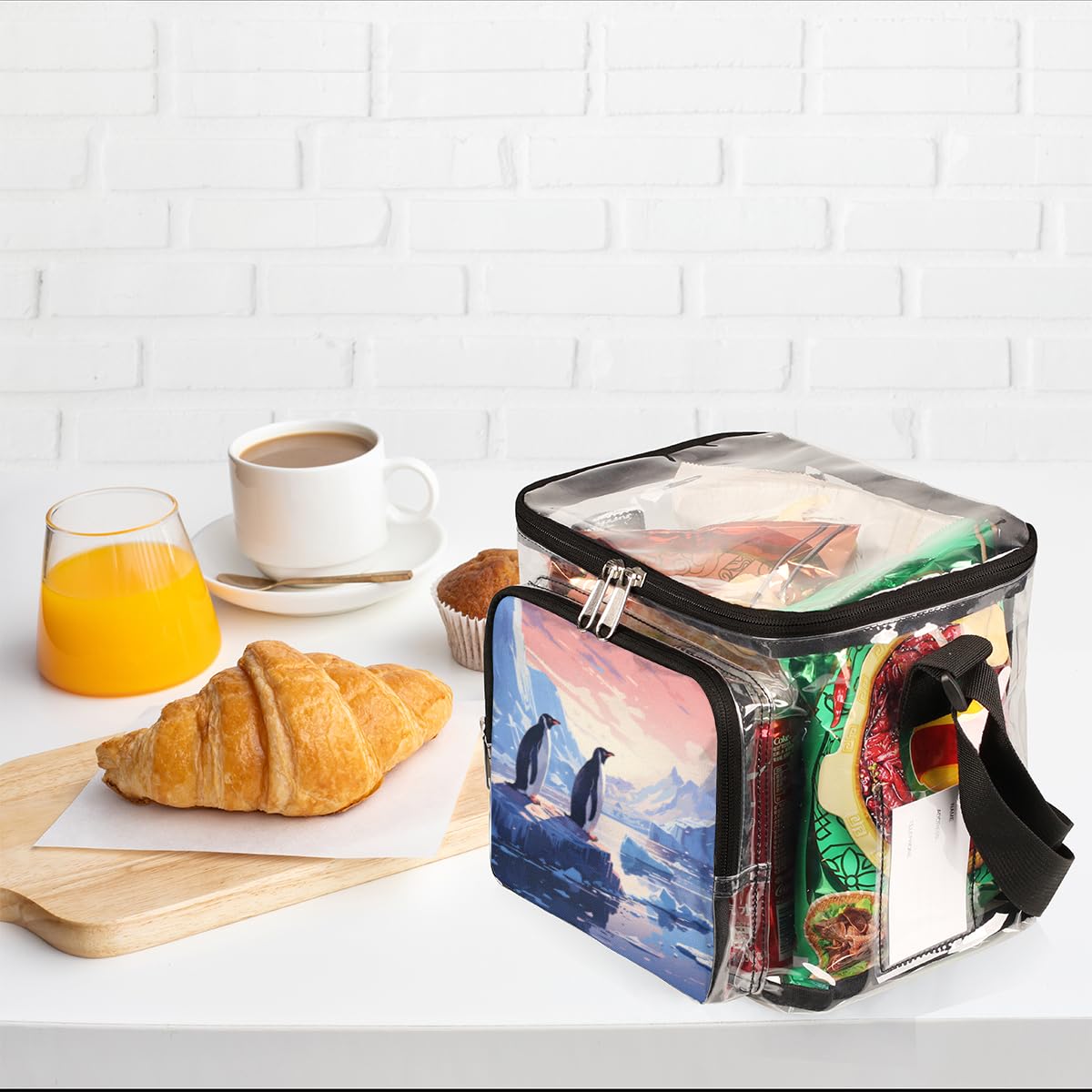 GzLeyigou Antarctica Penguins Clear Tote Bag with Handles - Transparent Crossbody Shoulder Bag for Lunch, Outdoor, Travel, Picnic, Concerts & Sports Events - Stadium Approved Multi-Purpose Bag for School, Beach, Shopping and Theme Parks