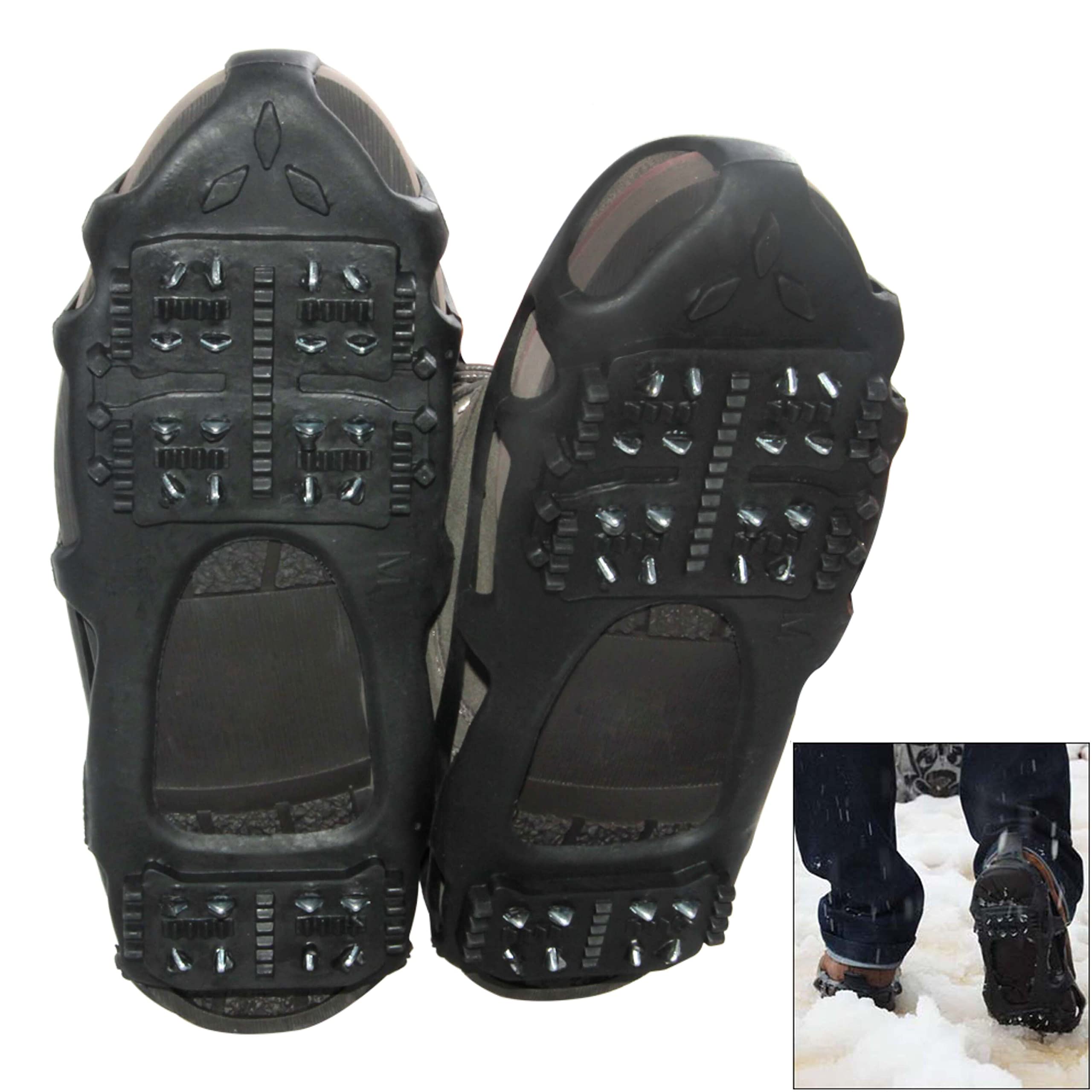 Non-Slip Ice Cleats for Walking on Snow & Ice - Stretchable Snow Traction Crampons with Rubber Overshoe - Perfect for Hiking, Winter Running, and Outdoor Activities in Slippery Conditions