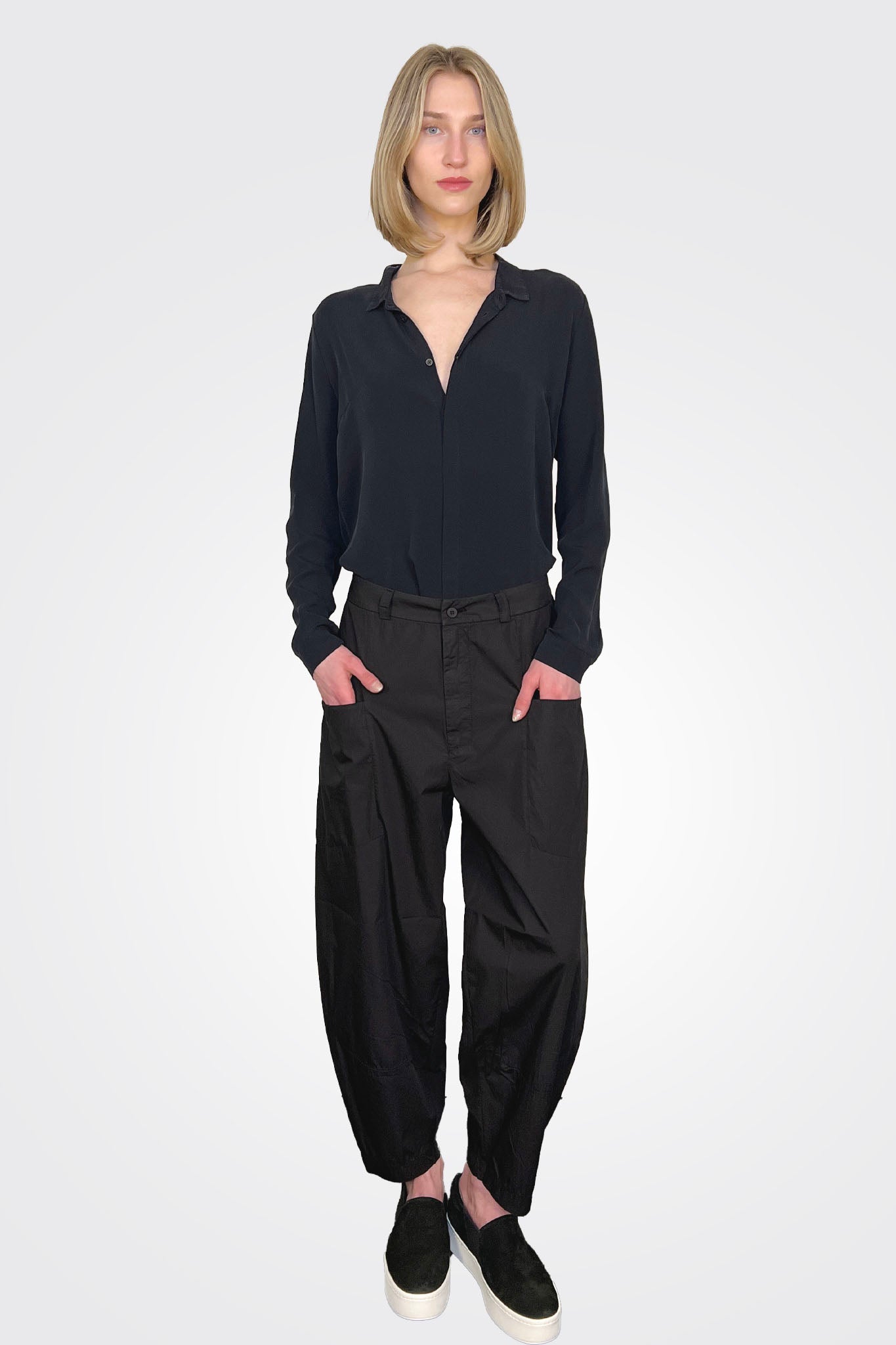 Baggy Leg Comfort Trousers for Women - Stretchy High Waist Loose Fit Pants - Soft Breathable Black Casual Pants for Lounge, Yoga & Everyday Wear