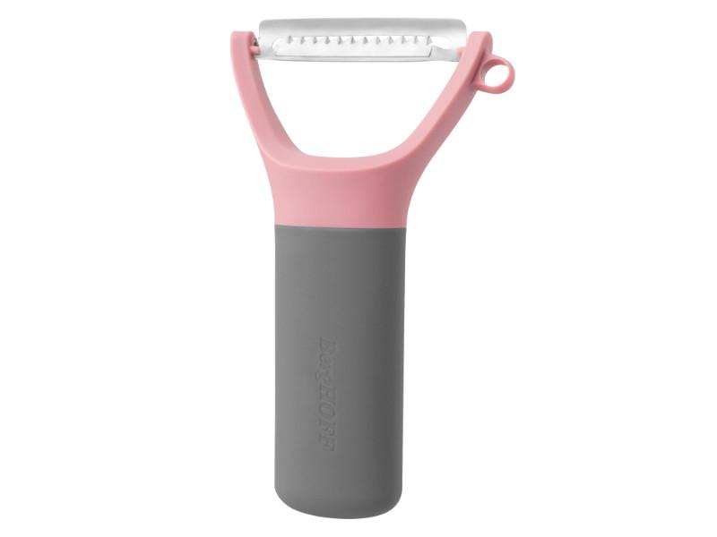 BergHOFF Leo 5 Stainless Steel Julienne Peeler - Pink Vegetable Peeler for Zucchini, Carrots & Potatoes - Perfect for Salad Prep, Garnishing & Healthy Cooking