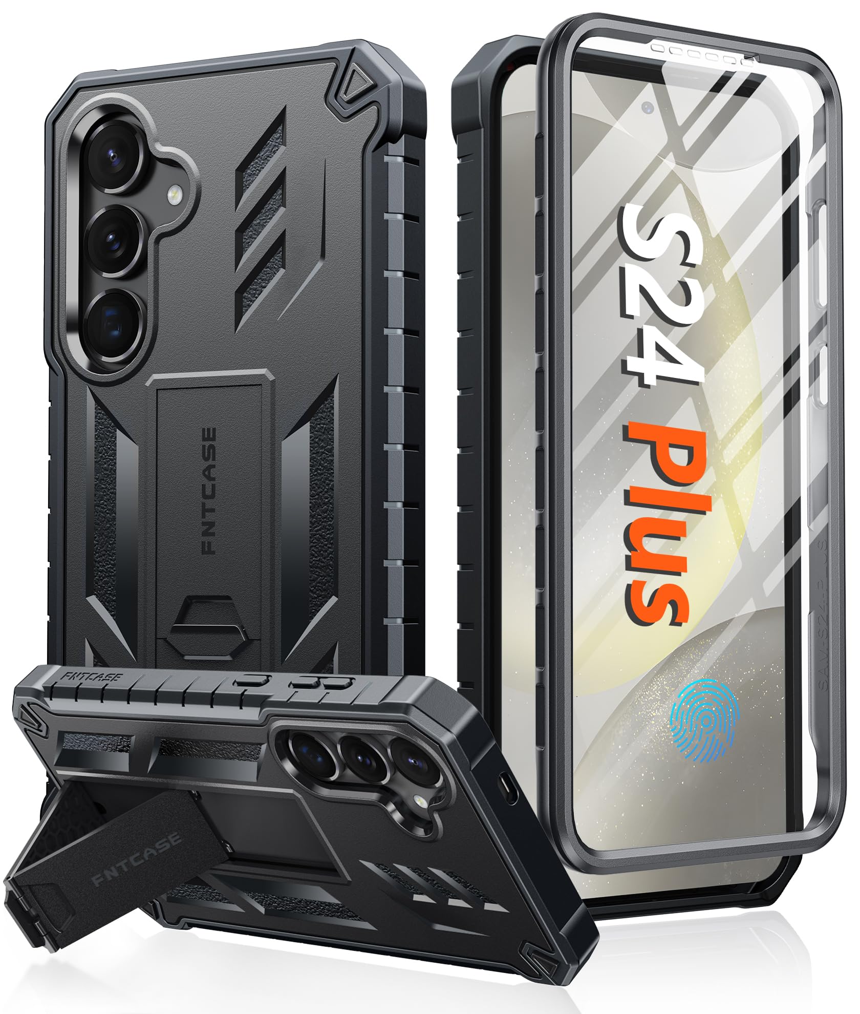 Military Grade Shockproof Phone Case for Samsung Galaxy S24 Plus 5G - Rugged Protective Cover with Built-in Screen Protector & Kickstand | Perfect for Outdoor Adventures, Work & Daily Use (Black)