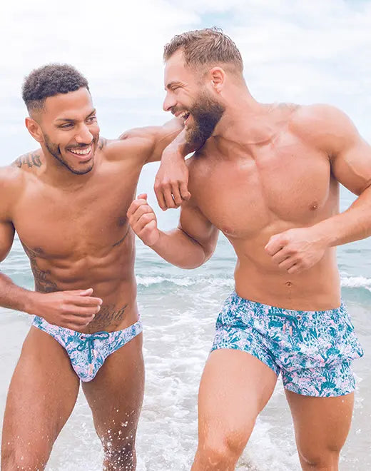 2Eros Men's Coral Print Swim Shorts - Quick-Dry Beach Swim Trunks with Comfortable Elastic Waistband - Perfect for Swimming, Surfing, and Summer Vacations