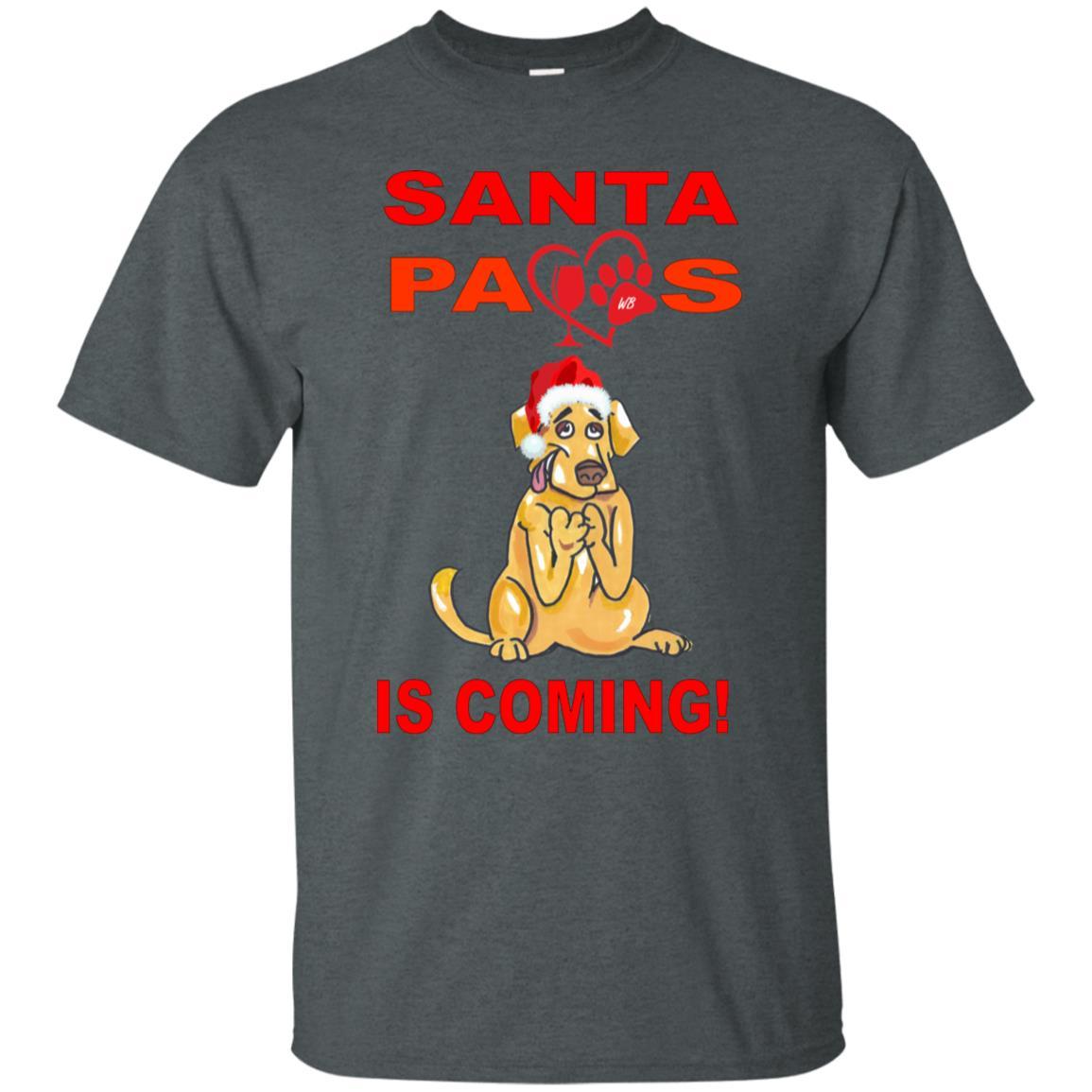 Santa Paws Is Coming Christmas Dog Lover T-Shirt - Ultra Soft Cotton Tee for Pet Owners - Funny Holiday Gift for Dog Moms & Dads - Perfect for Christmas Parties & Family Photos