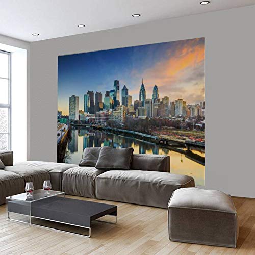 Philadelphia Skyline Wall Mural - Self-Adhesive Removable Peel & Stick Wallpaper for Home Decor | Pennsylvania USA Cityscape Landscape Wall Decal | Perfect for Living Room, Bedroom & Office Spaces