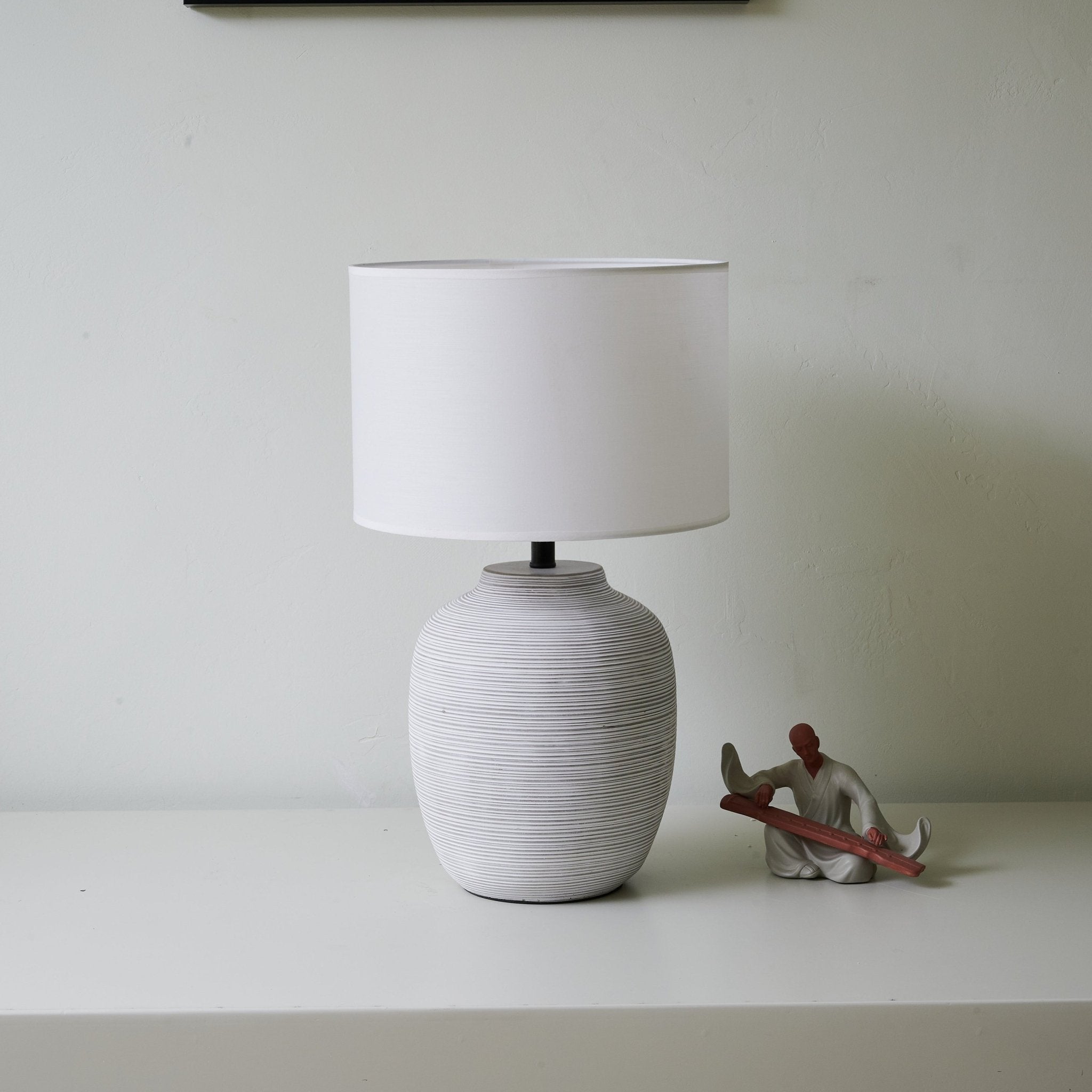 Modern Linen Stripe Table Lamp - Elegant Home & Office Lighting for Bedroom, Living Room, or Study - Soft Ambient Light for Reading & Relaxation
