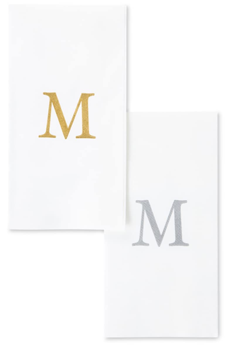 AMERICAN HOMESTEAD Premium Disposable Hand Towels - Elegant Silver Monogrammed Guest Napkins - Soft Linen-Like Bathroom Paper Towels for Parties & Events - Perfect for Weddings, Baby Showers & Upscale Gatherings - 25 Count (Silver M) - Ideal for Guest Bathrooms, Buffet Tables & Cocktail Parties
