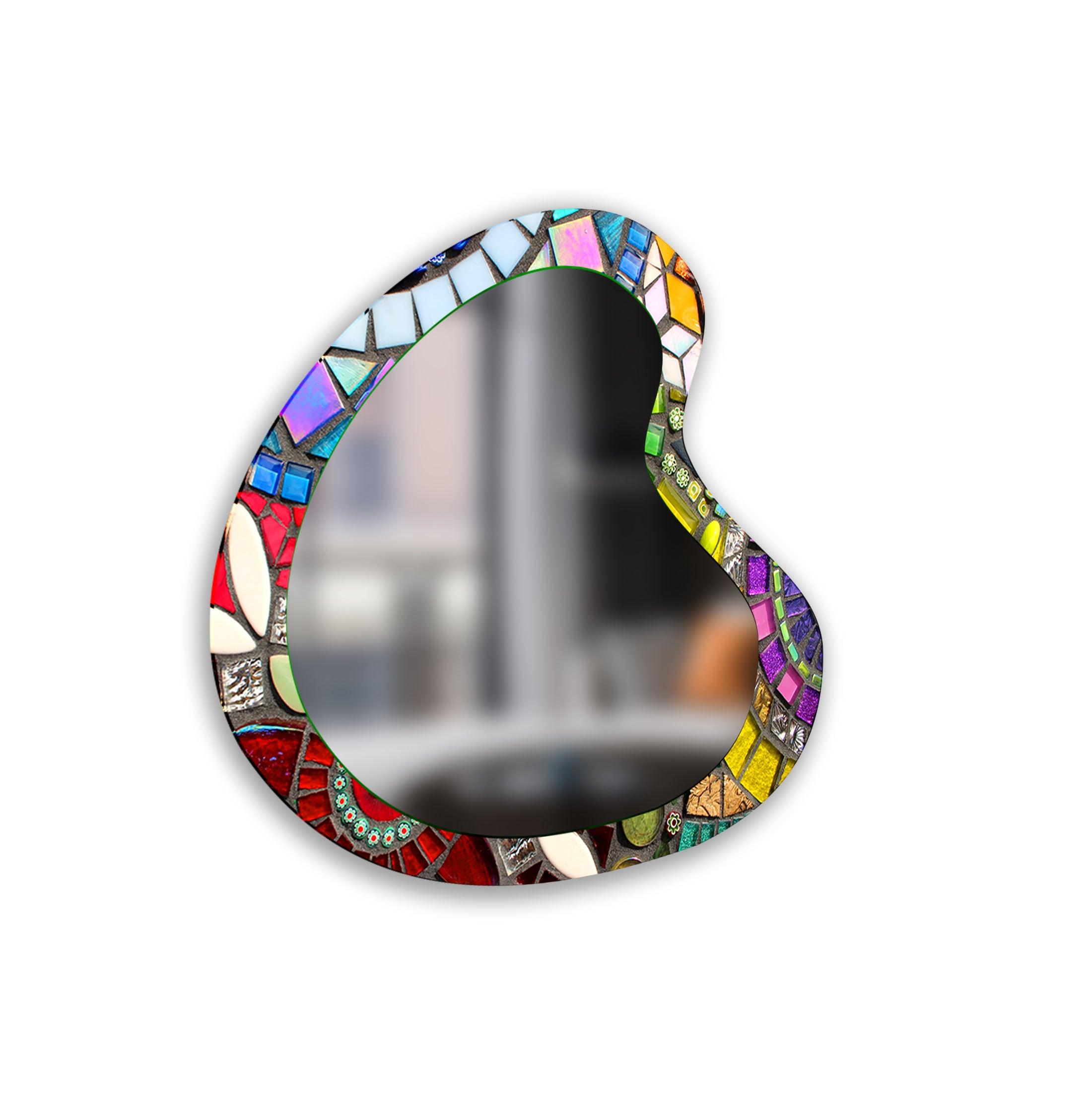 Vibrant Mosaic Asymmetrical Glass Wall Mirror - Unique Handmade Home Decor for Living Room, Bedroom, or Entryway