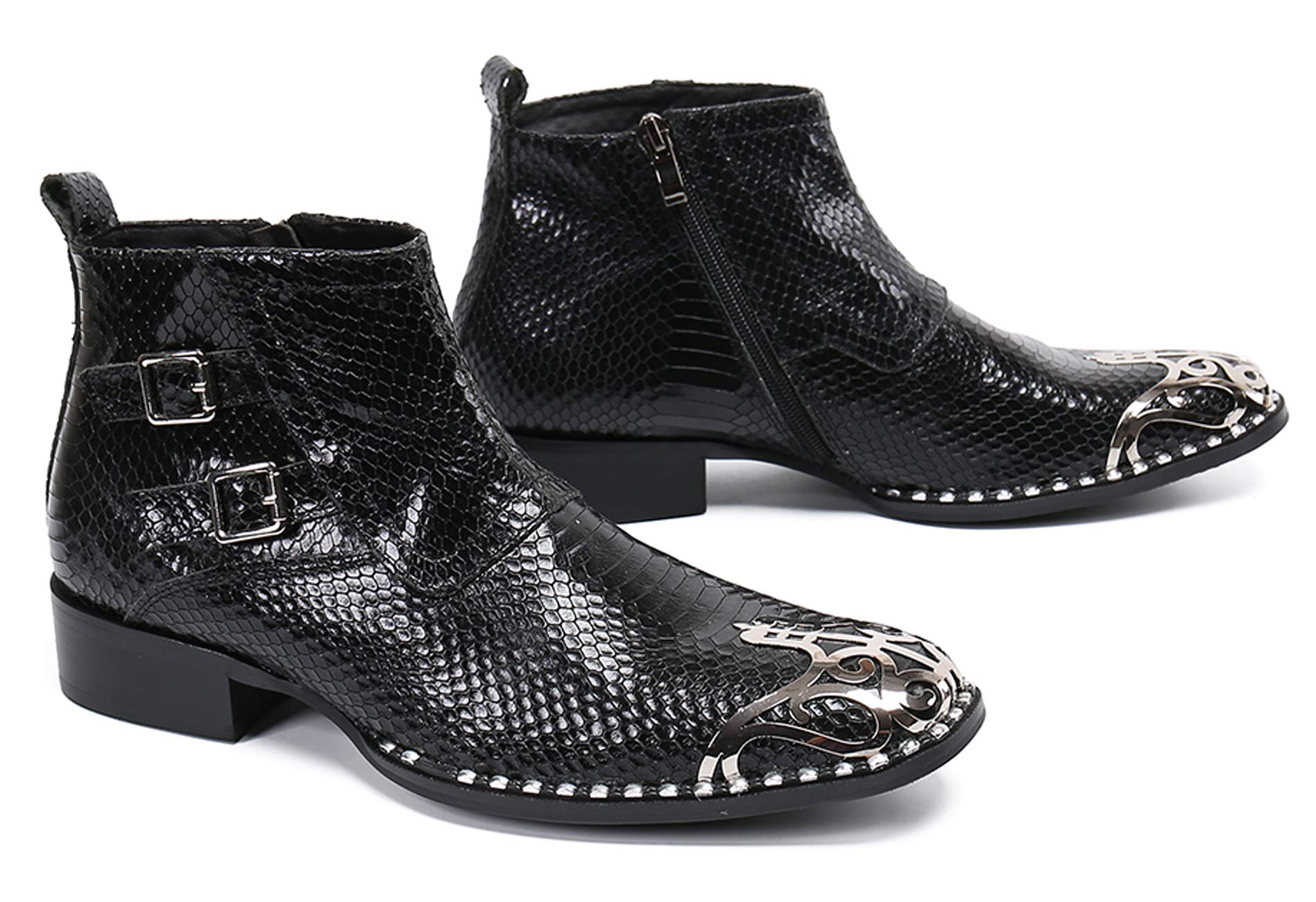 Santimon Men's Western Boots - Genuine Leather Cowboy Boots with Metal Toe & Side Zipper - Black Dress Boots for Men - Perfect for Rodeo, Country Dancing & Casual Wear