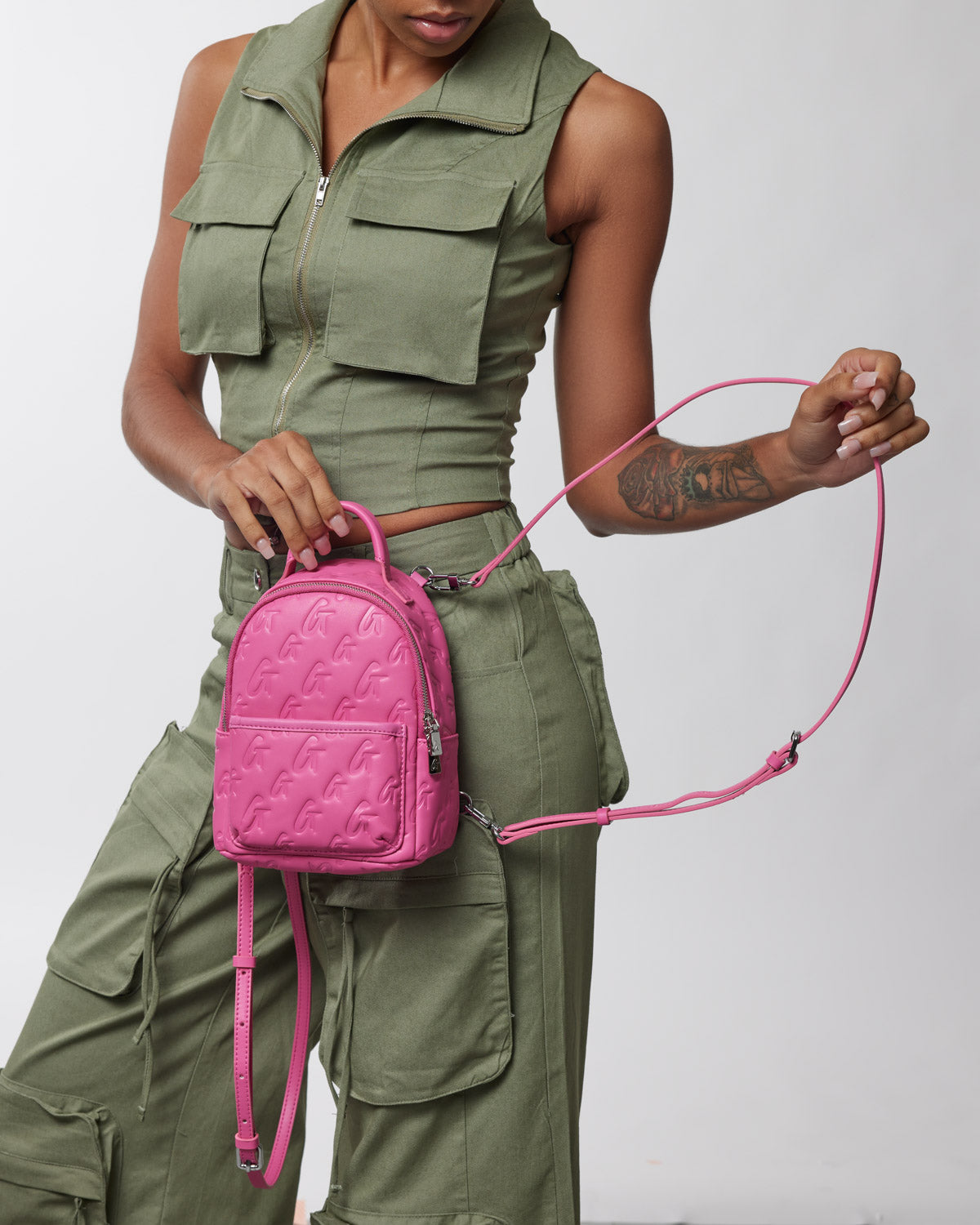 Mini Monogram Backpack for Women - Hot Pink Trendy Fashion Shoulder Bag for Travel, School & Daily Use