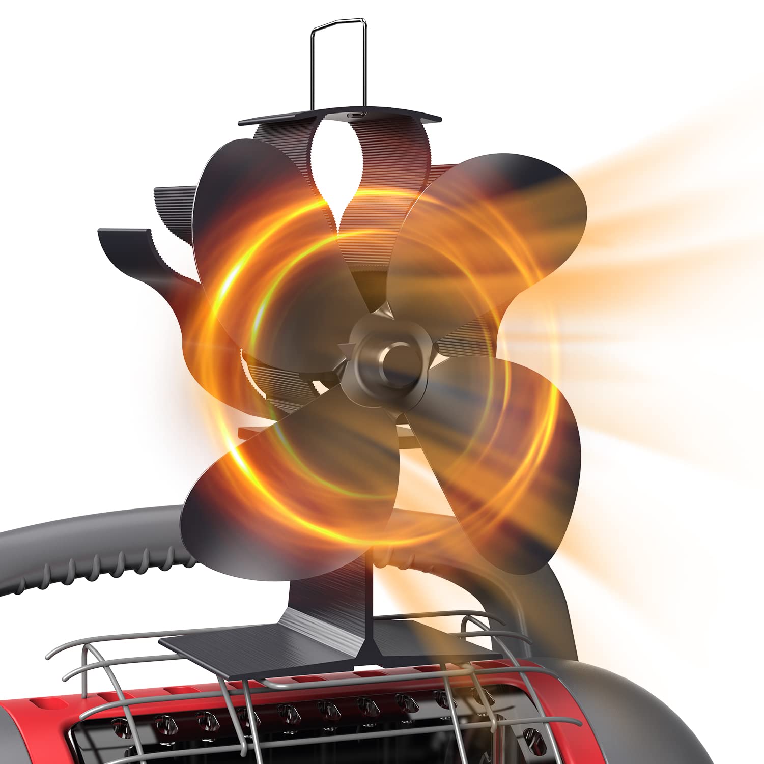 OCROUKI 4-Blade Heat Powered Wood Stove Fan - No Electricity Required, Energy Saving Fireplace Fan for Gas/Pellet/Wood Burning Stoves (HL-500P) - Perfect for Cozy Winter Nights & Eco-Friendly Heating