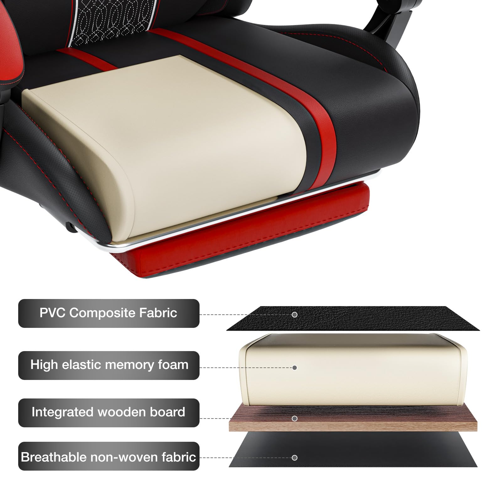 HOFFREE Ergonomic Gaming Chair with Adjustable Footrest & Lumbar Massage - Heavy Duty 400lb Capacity Big and Tall Computer Chair for Adults (Red/Black) - Perfect for PC Gaming, Office Work & Home Theater Relaxation
