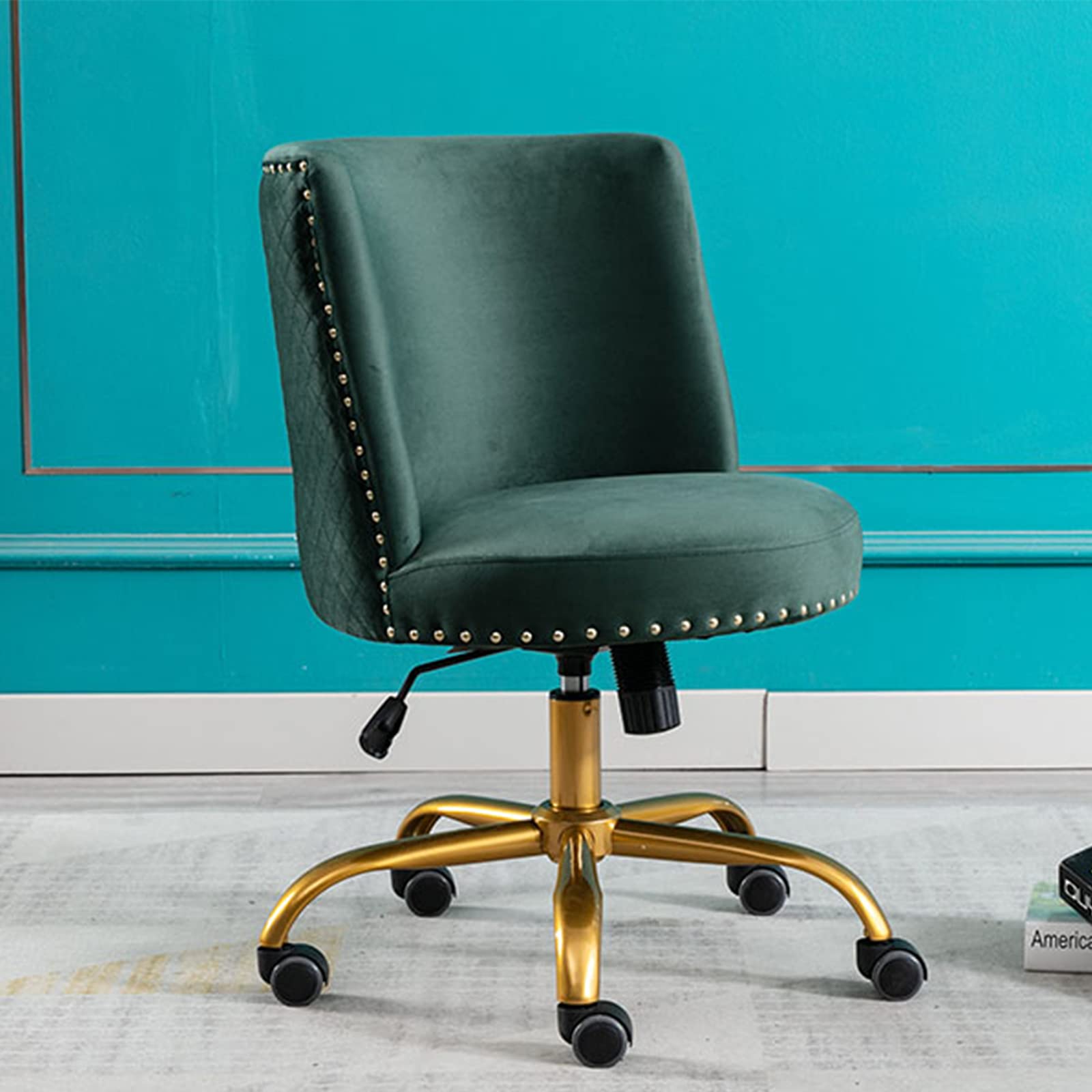 Velvet Swivel Accent Chair - Modern Home Office Desk Chair with Tilt Function for Computer Work, Living Room & Bedroom Decor (Green) | Ergonomic Study Chair for Work from Home & Gaming Setup