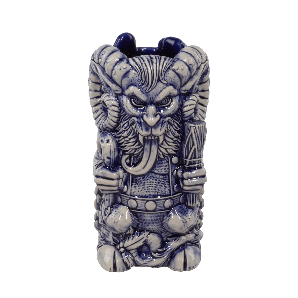 Krampus Designer Series Tiki Mug - Blue Wiped Ceramic Cup for Halloween, Christmas & Themed Parties | Collectible Barware for Cocktails, Beer & Tropical Drinks | Perfect Gift for Horror & Tiki Lovers