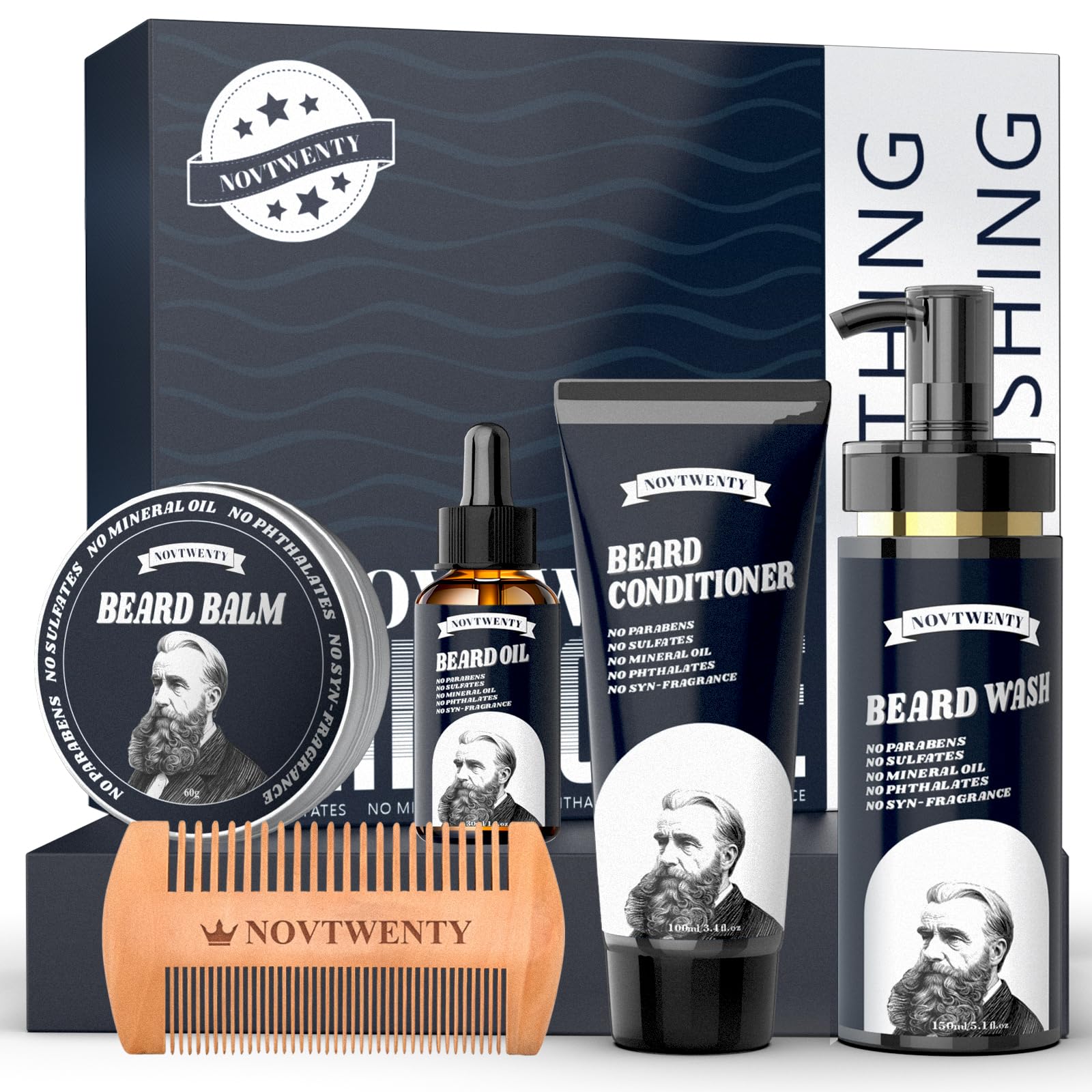 Beard Growth Kit for Men - Natural Beard Care Set with Beard Wash, Oil, Conditioner, Balm & Comb | Gifts for Boyfriend, Husband & Fathers | Perfect for Daily Grooming & Special Occasions