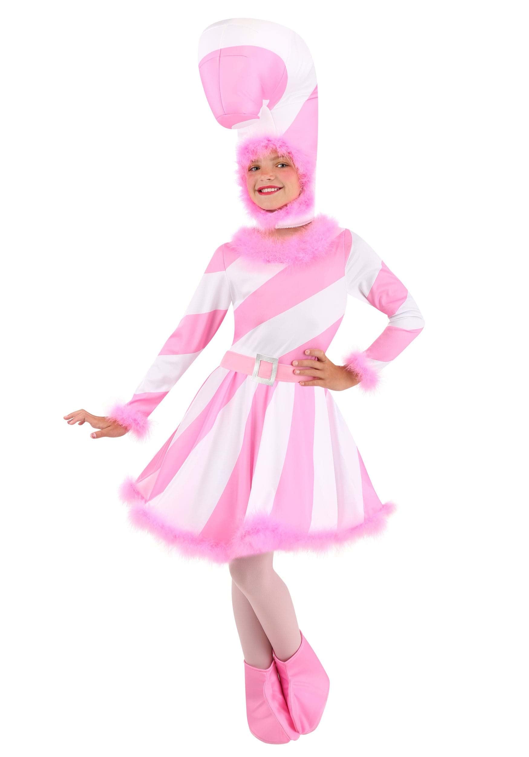 Girl's Pink Candy Cane Christmas Dress Costume - Cute Holiday Party Outfit for Xmas Photos & Festive Celebrations