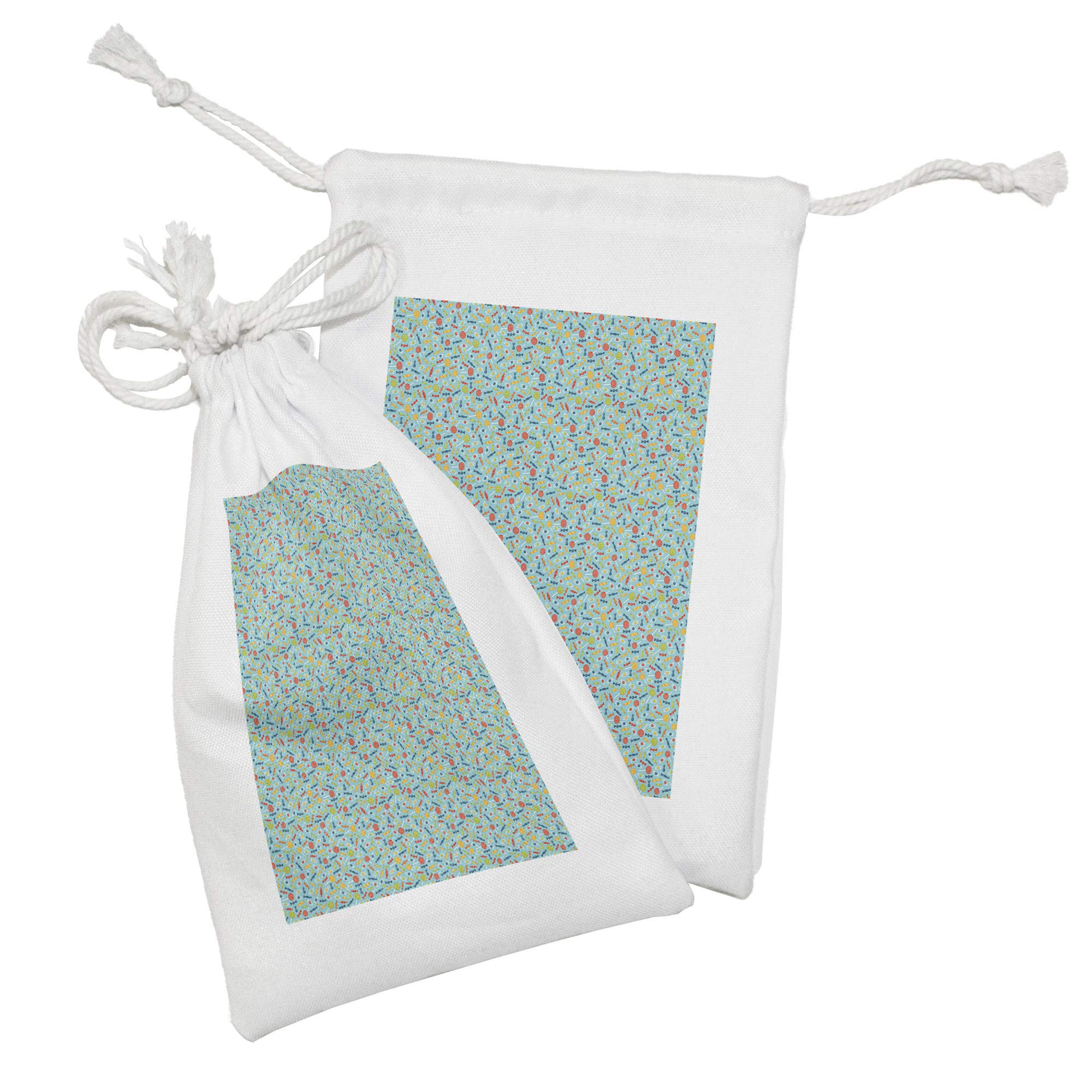 Ambesonne 2-Piece Pastel Candy & Lollipop Fabric Drawstring Pouch Set - 9