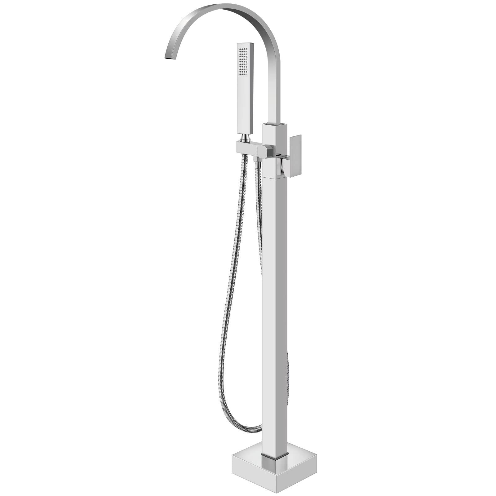 Aolemi Polished Chrome Freestanding Bathtub Faucet - Floor Mount Tub Filler with Handheld Shower Sprayer, Single Handle Waterfall Brass Tap for Modern Bathroom (Ideal for Spa, Luxury Bath & Home Renovation)