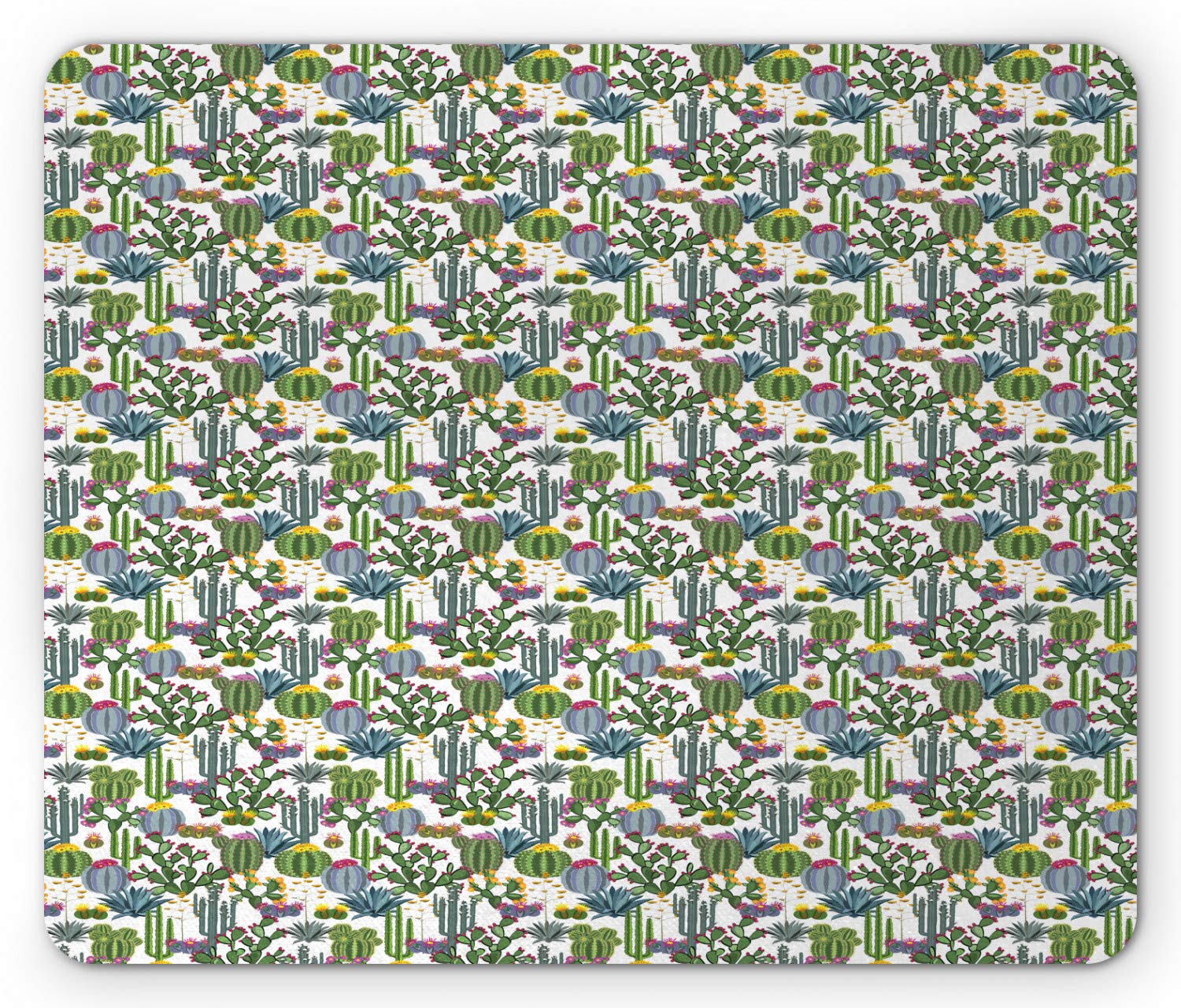 Ambesonne Non-Slip Rubber Mouse Pad with Cactus & Succulent Plants Design - Blue Agave, Prickly Pear Hawaiian Peruvian Garden Pattern - Standard Size Rectangle Mousepad for Office, Gaming & Home Computer Use