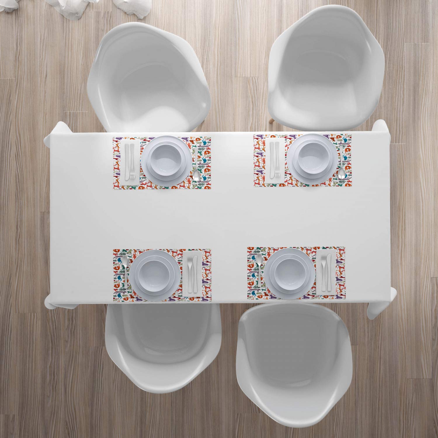 Ambesonne 4-Piece Cat Placemats Set - Pastel Kitten Sketch Art in Playful Poses, Washable Fabric Dining Table Mats, Standard Size, Multicolor - Perfect for Kitchen, Dining Room, and Cat-Themed Parties