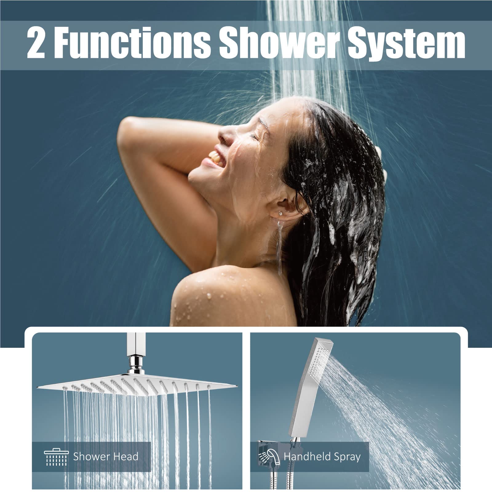 Aolemi 12 Inch Ceiling Mount Rain Shower System - High Pressure Shower Head with Handheld Spray, Polish Chrome Bathroom Faucet Set with Rough-in Valve & Trim Kit | Perfect for Modern Bathrooms, Spa-Like Shower Experience, Luxury Home Renovation