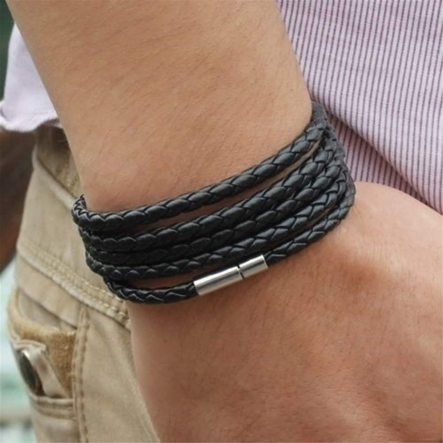 Braided Leather Bracelets for Men - Personalized Durable Bangle Bracelets, Fashionable Handmade Leather Cuff for Gifts, Daily Wear & Outdoor Activities