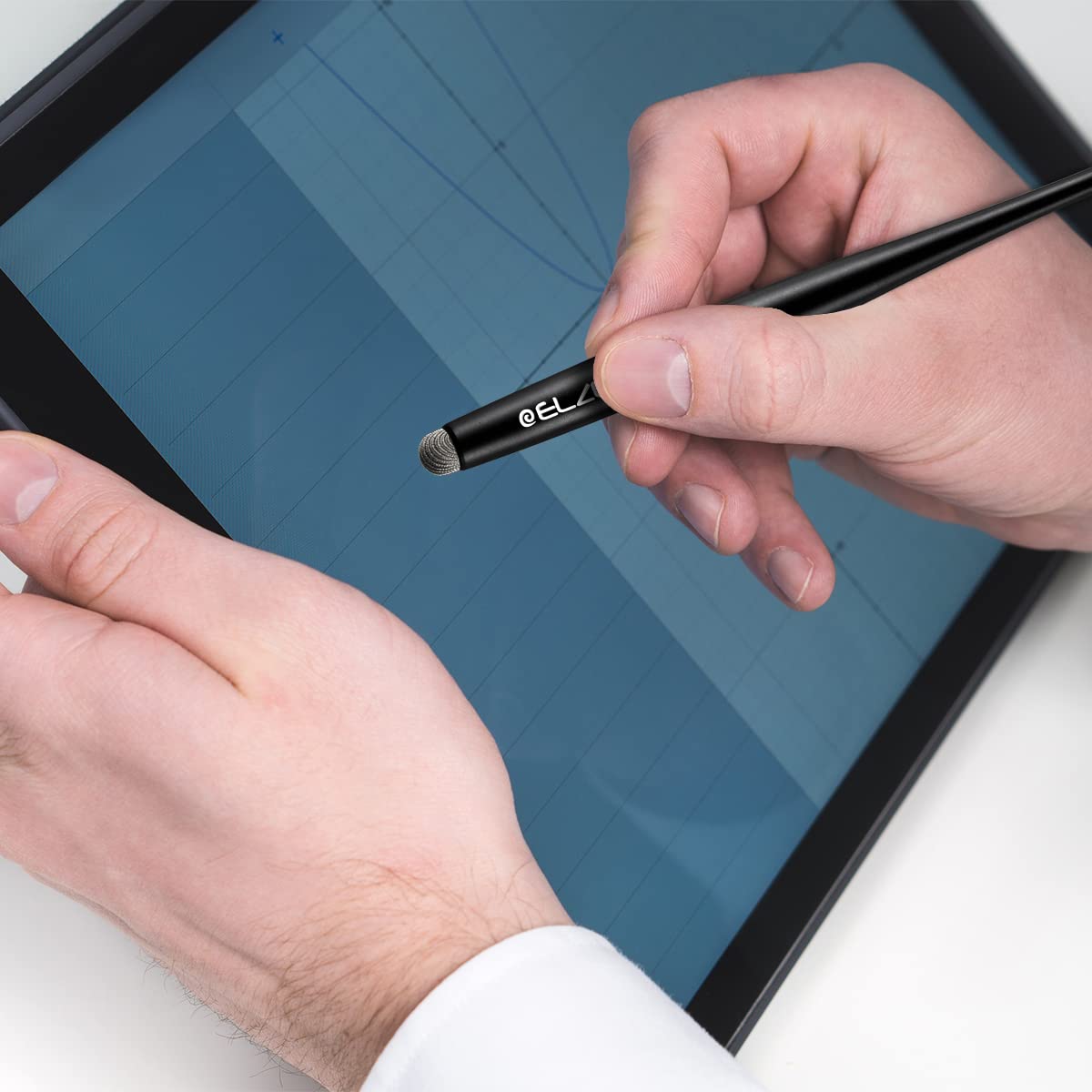Elzo Stylus Pen 2 Pack with 4 Replacement Tips - Universal Capacitive Touch Screen Pen for iPad, iPhone, Samsung, Microsoft Surface Pro & Android Tablets - Perfect for Drawing, Note-Taking & Digital Signatures
